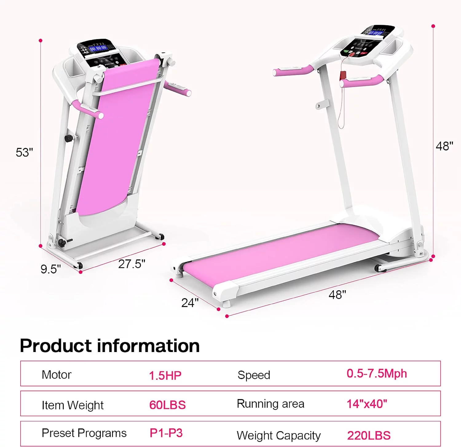 Clearance! Folding Treadmill 2.5HP Superfit Electric Treadmill with MP3 Speake LED Display Running Walking Jogging for Home Office