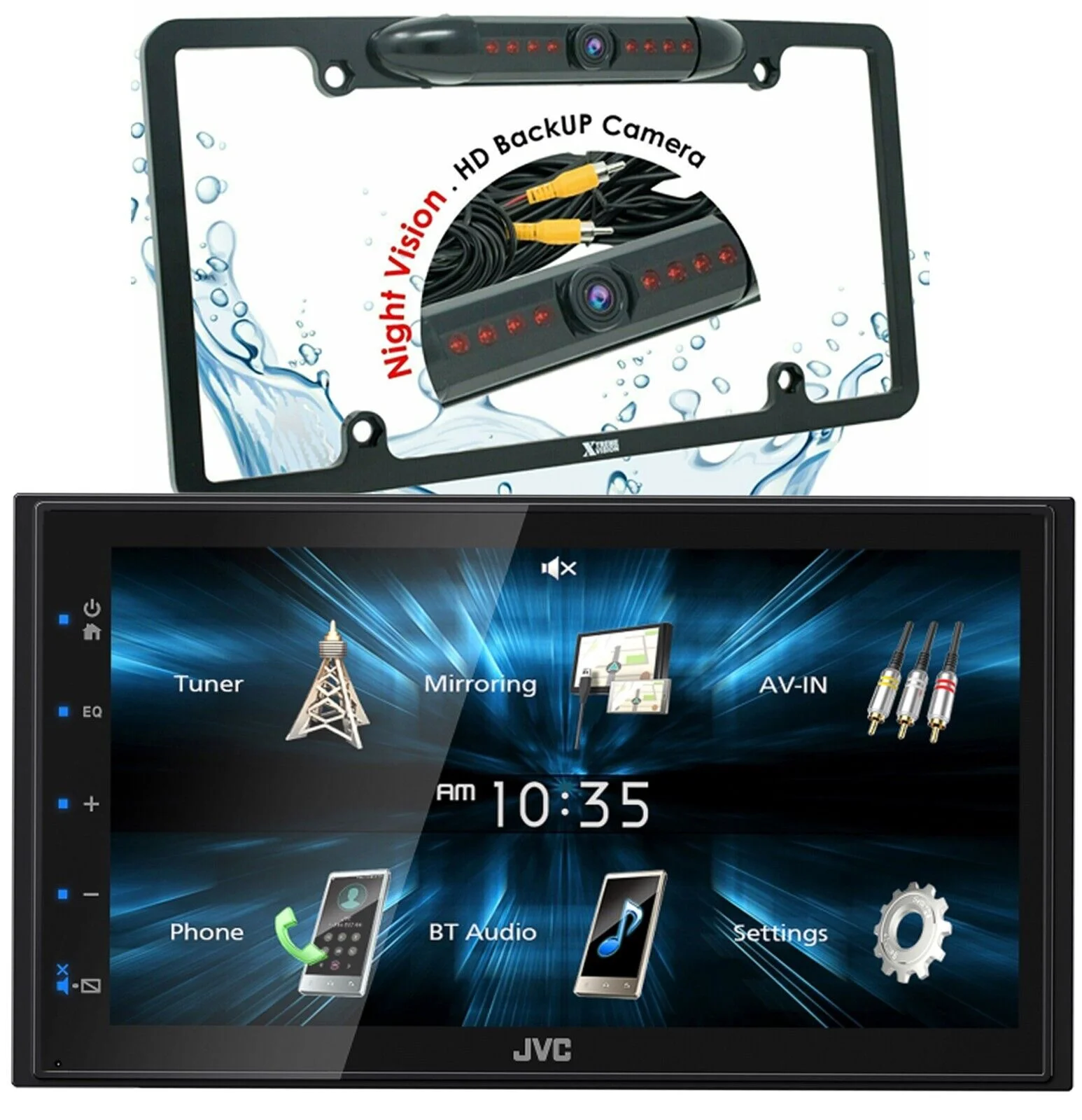 JVC KW-M180BT 2 DIN 6.75″ Media Player USB Mirroring For Android Bluetooth + CAM1500 Backup Camera