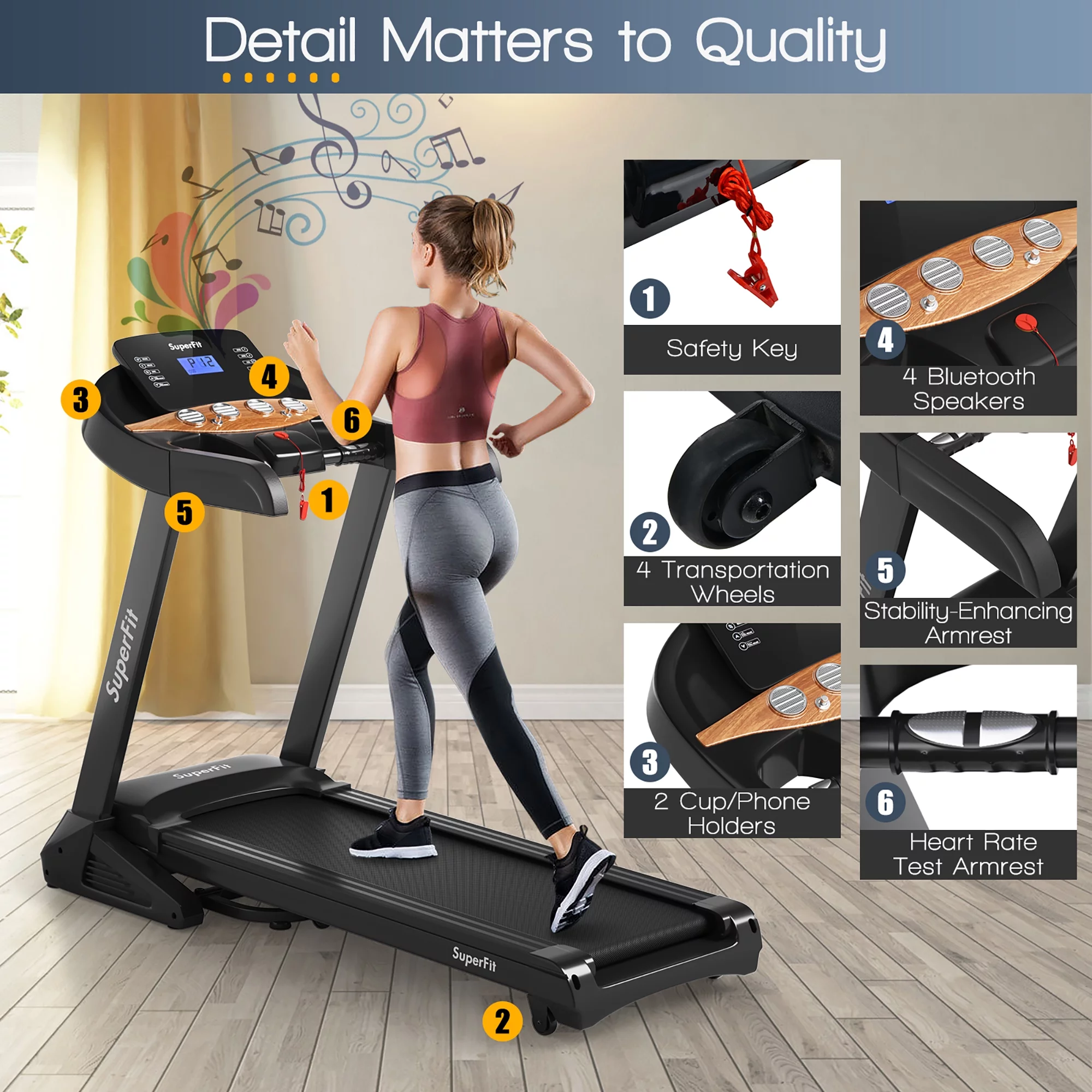 Superfit 3.75HP Electric Folding Treadmill W/Auto Incline 12 Program APP Control