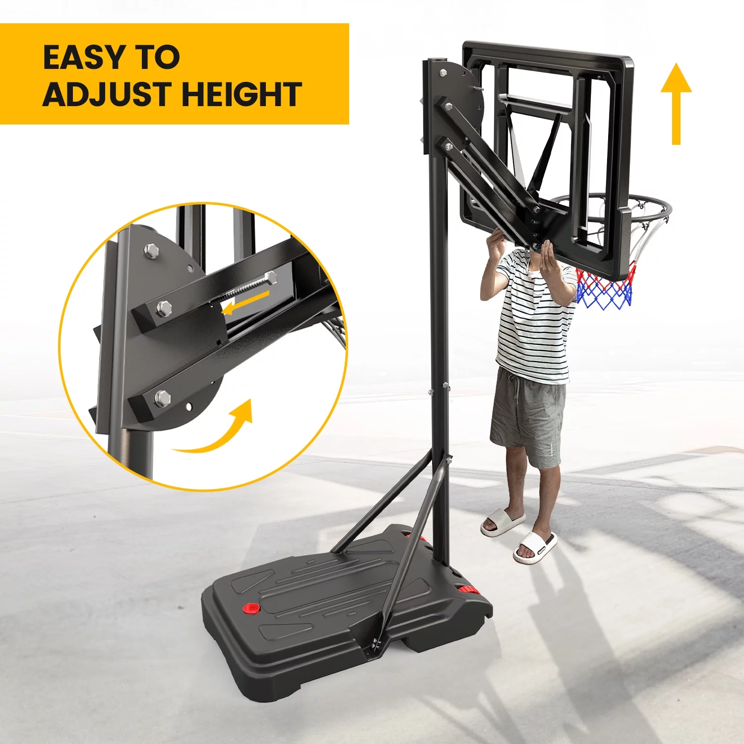 VIRNAZ 33 in. Portable Basketball Hoop & Goal System 5.5 – 9.5 ft. Easy Height Adjustable with Weight Bag for Outdoor Indoor Court