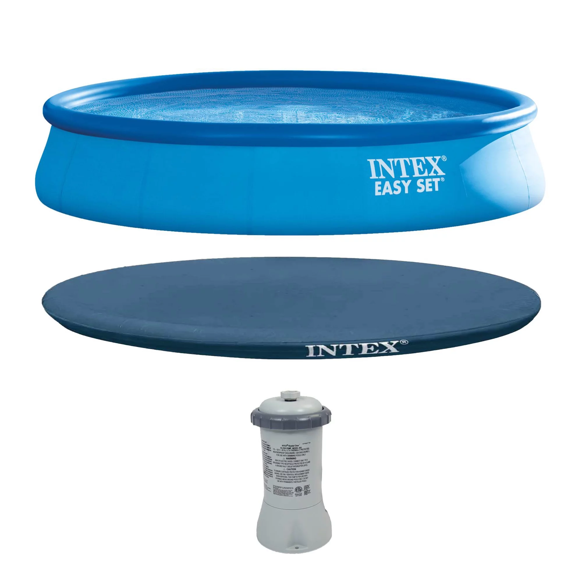 Intex 15′ x 33″ Easy Set Above Ground Swimming Pool, Filter Pump & Cover Tarp