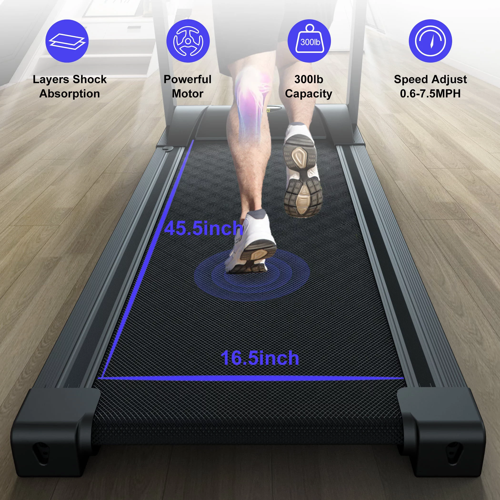 SupeRun 2.5HP Folding Treadmill for Home, APP Control , 300LB Running Data Analysis, Save Space,Blue