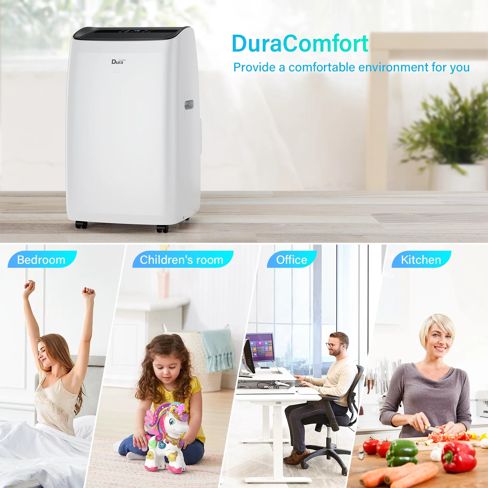 DuraComfort Cooling&Heating Portable Air Conditioners, 10200 BTU(14000 BTU ASHRAE), Dehumidifier, Fan, Up to 450 Sq. Ft