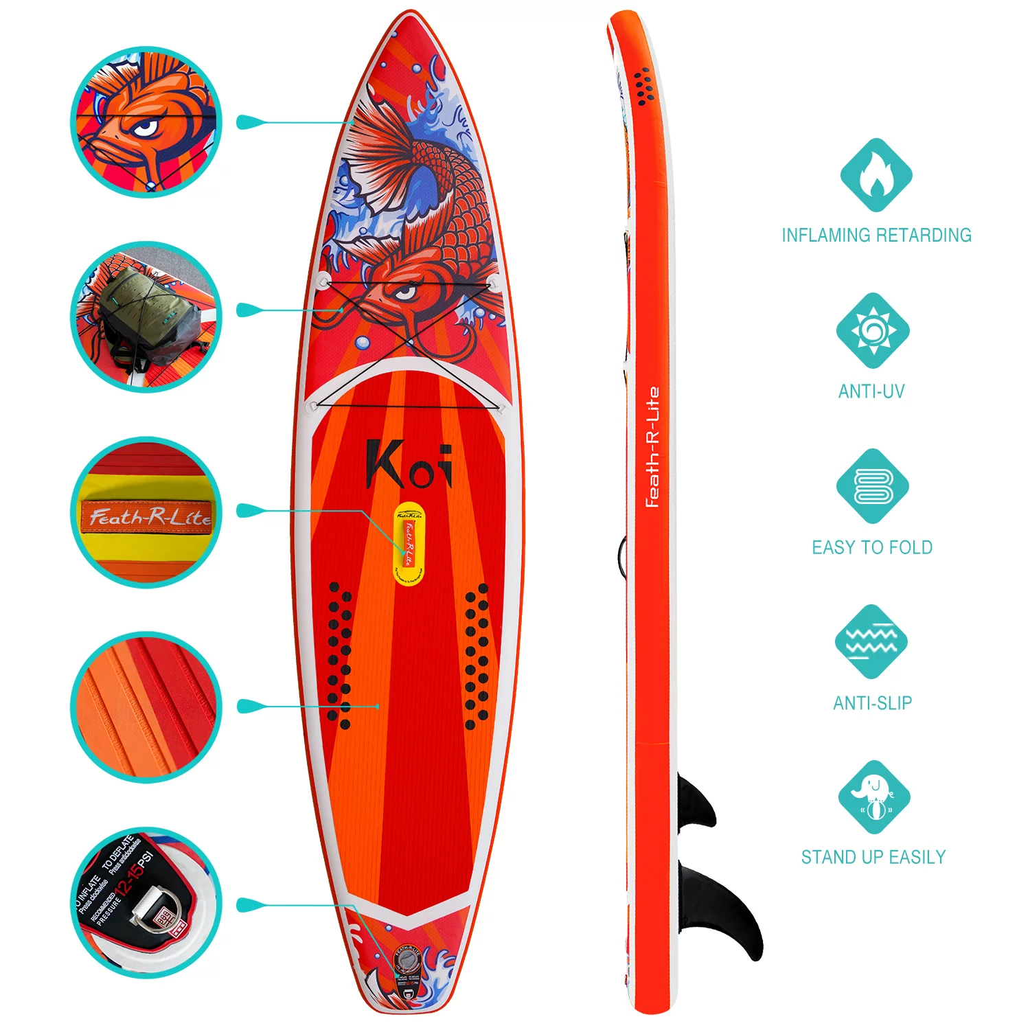 FEATH-R-LITE Inflatable Stand Up Paddle Board, SUP Paddle Board 11’6”x30”x6” (LxWxH), Stand Up With Complete Kit Backpack Pump Paddle, Unisex Version