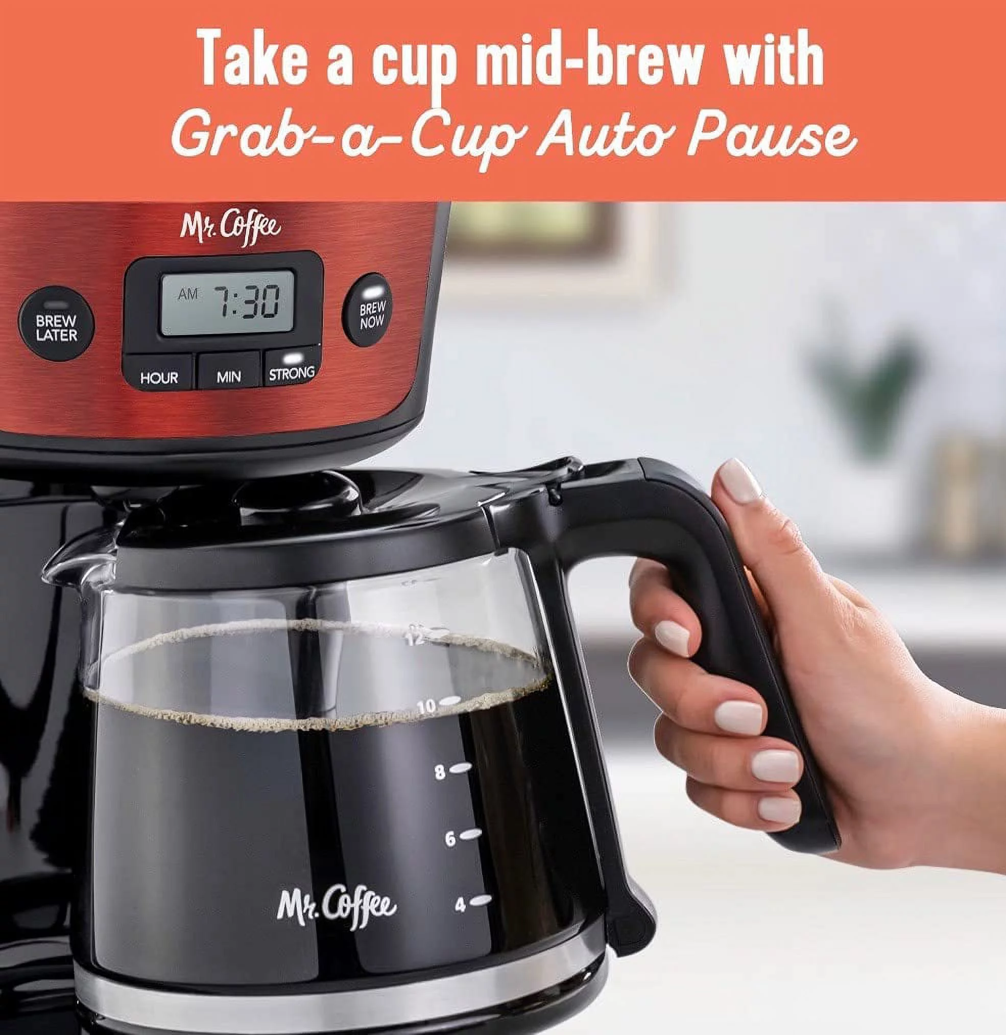 Mr. Coffee 12-Cup Programmable Coffeemaker, Strong Brew Selector, Stainless Steel.