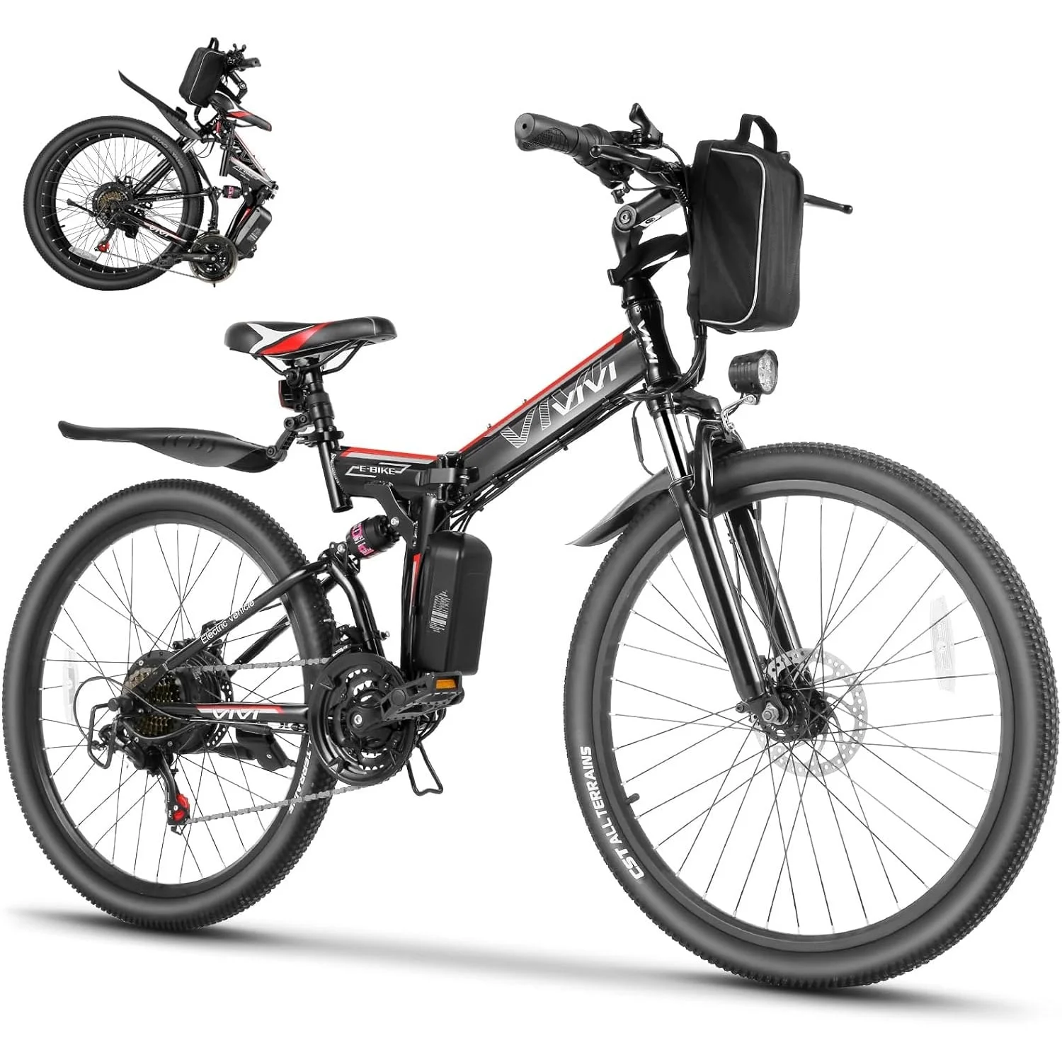 Vivi Electric Bike 26” Folding Electric Mountain Bike 500W Full Suspension Electric Bike 21 Speed with Cruise Control, 48V Removable Battery, Up to 20MPH & 50 Miles