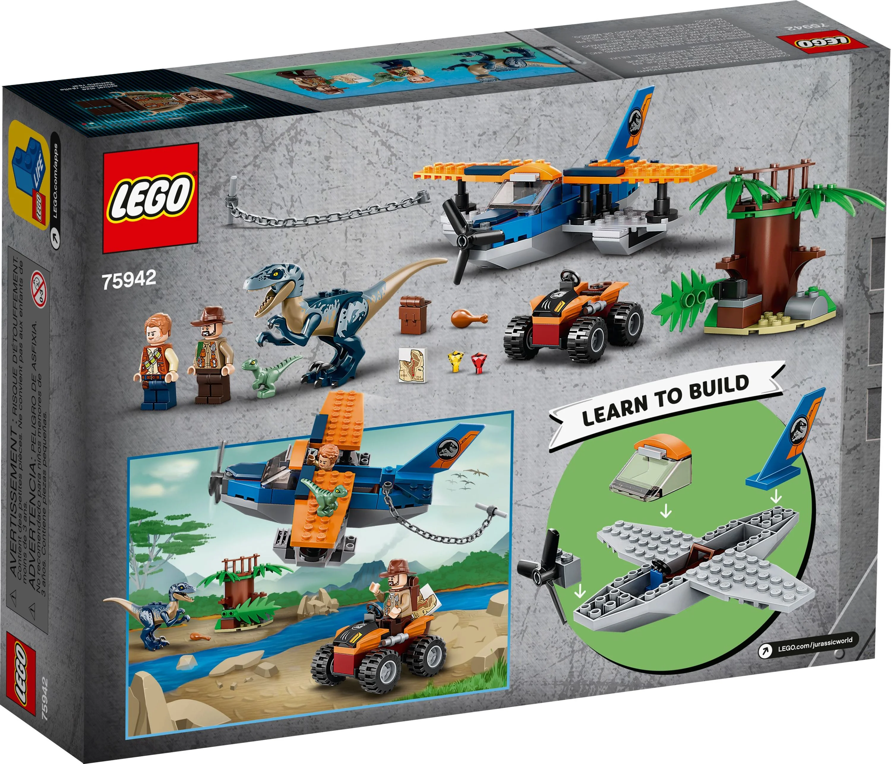 LEGO Jurassic World Velociraptor: Biplane Rescue Mission 75942 Dinosaur Building Set for Preschool Kids (101 Pieces)