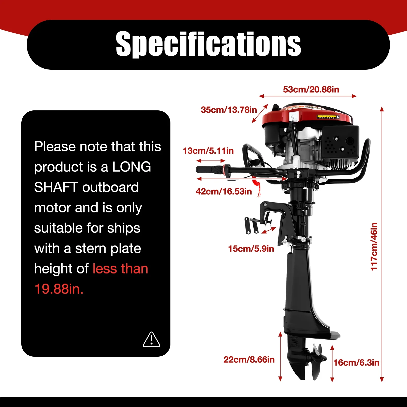 4 Stroke 7 HP Outboard Motor 196CC Fishing Boat Engine Air Cooling 50cm Long Shaft 6000rpm