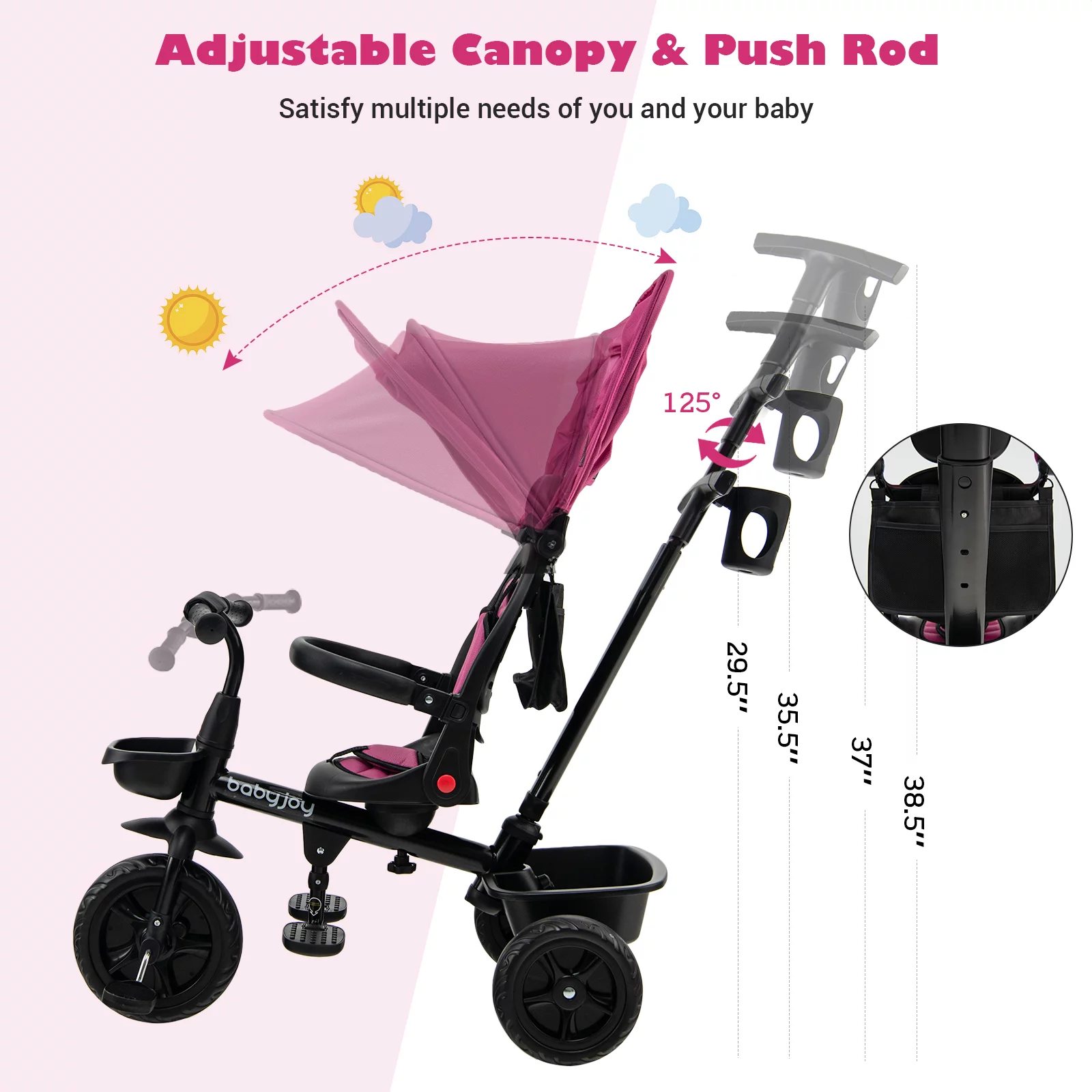 Infans 4-in-1 Toddler Tricycle Reversible Baby Trike W/ Height Adjustable Push Handle