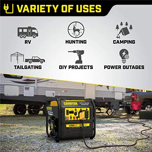 Champion Power Equipment 200954 4250-Watt RV Ready Open Frame Inverter Generator, Quiet Technology