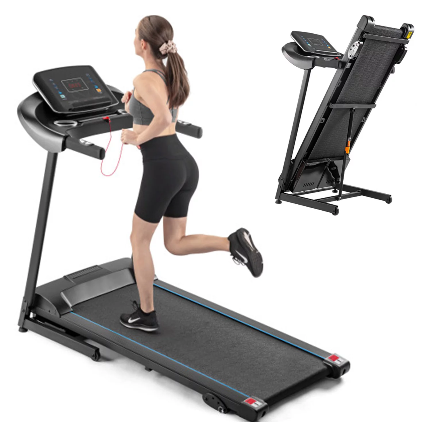 3.5HP Folding Electric Motorized Treadmill with 330lb Weight Capacity Running Walking Jogging Machine 12 Preset Programs and Incline 10MPH Fitness Treadmill for Home Offuce Gym ,Black