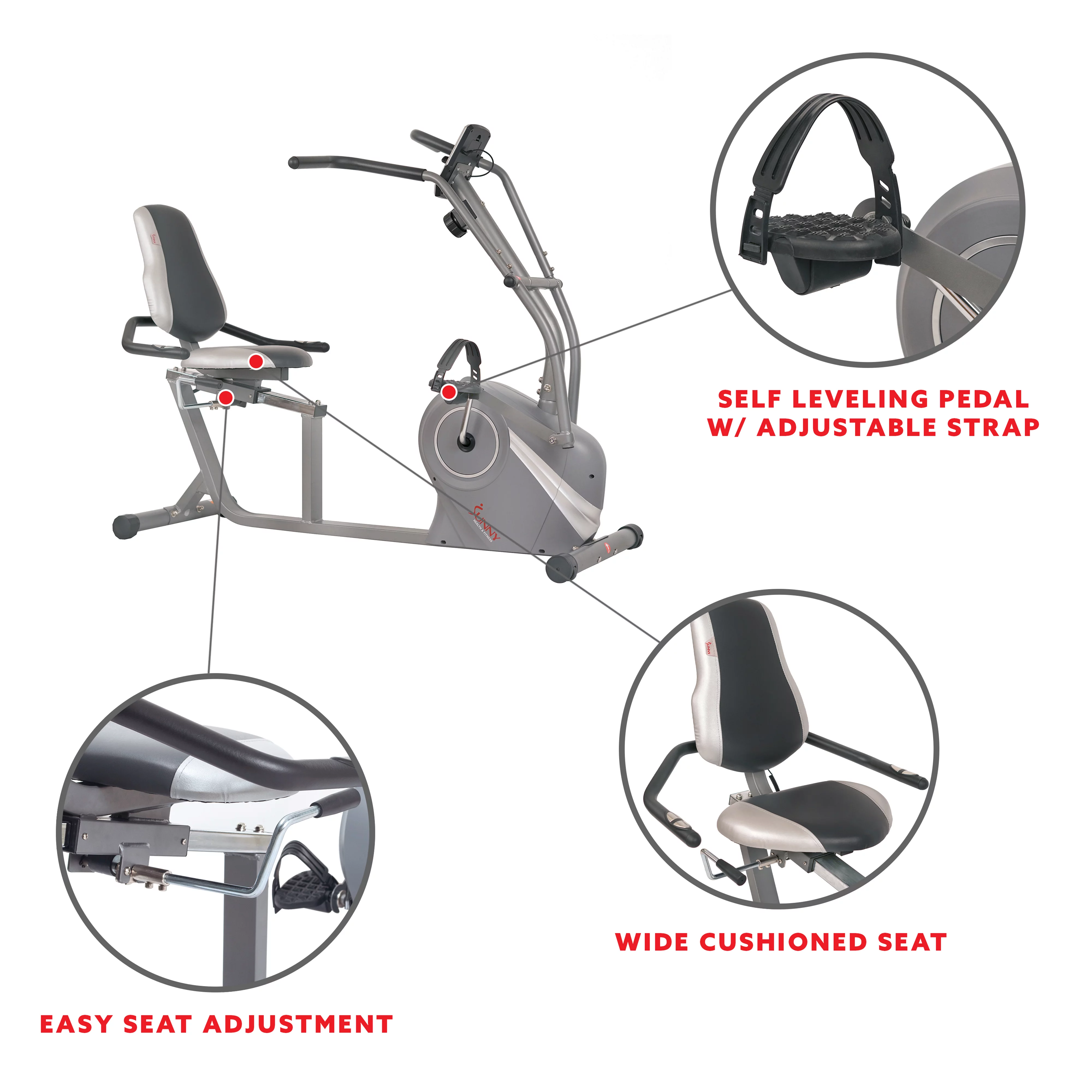 Sunny Health & Fitness Cross Trainer Magnetic Recumbent Bike with Arm Exercisers for Indoor Cardio with Pulse Sensors, SF-RB4936