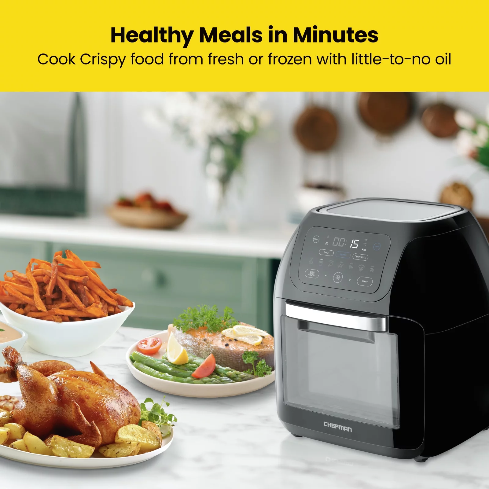 Chefman Multifunctional Digital 10 Qt. Air Fryer+ Rotisserie, Fry, Roast & Bake, 17 Presets – Black, New