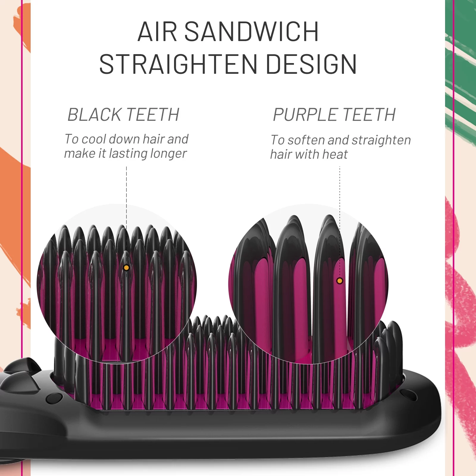 TYMO Ionic Hair Straightener Brush – Enhanced Ionic Straightening Brush with 16 Heat Levels for Frizz-Free Silky Hair, Anti-Scald & Auto-off Safe & Easy to Use