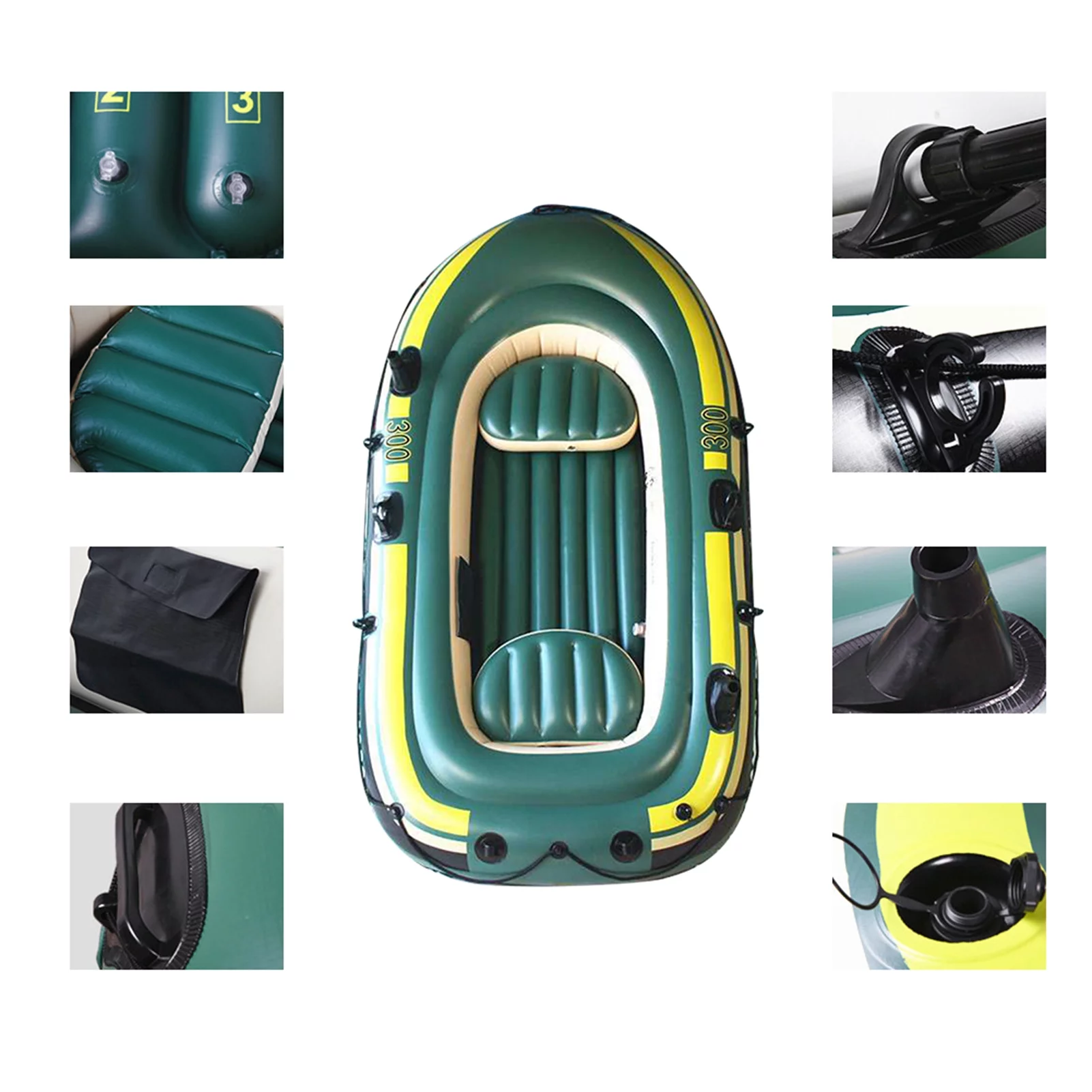 Inflatable Fishing Boat, Green  Pvc Inflatable Three Person Rowing Air Boat High Load-bearing Capacity Inflatable Kayak Stable Canoe Fishing Drifting Diving Tool