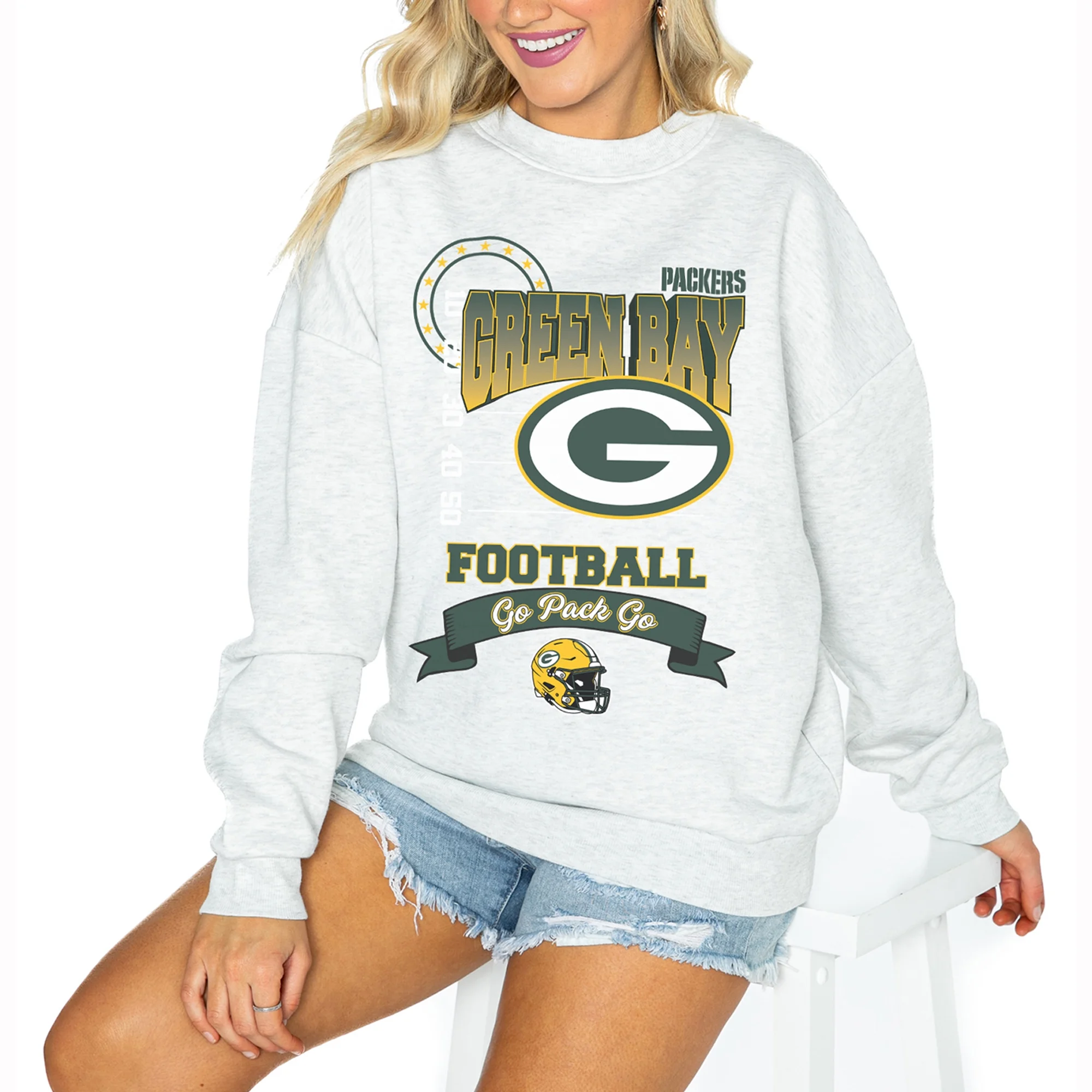 Women’s Gameday Couture Ash Green Bay Packers Run the Show Pullover Sweatshirt