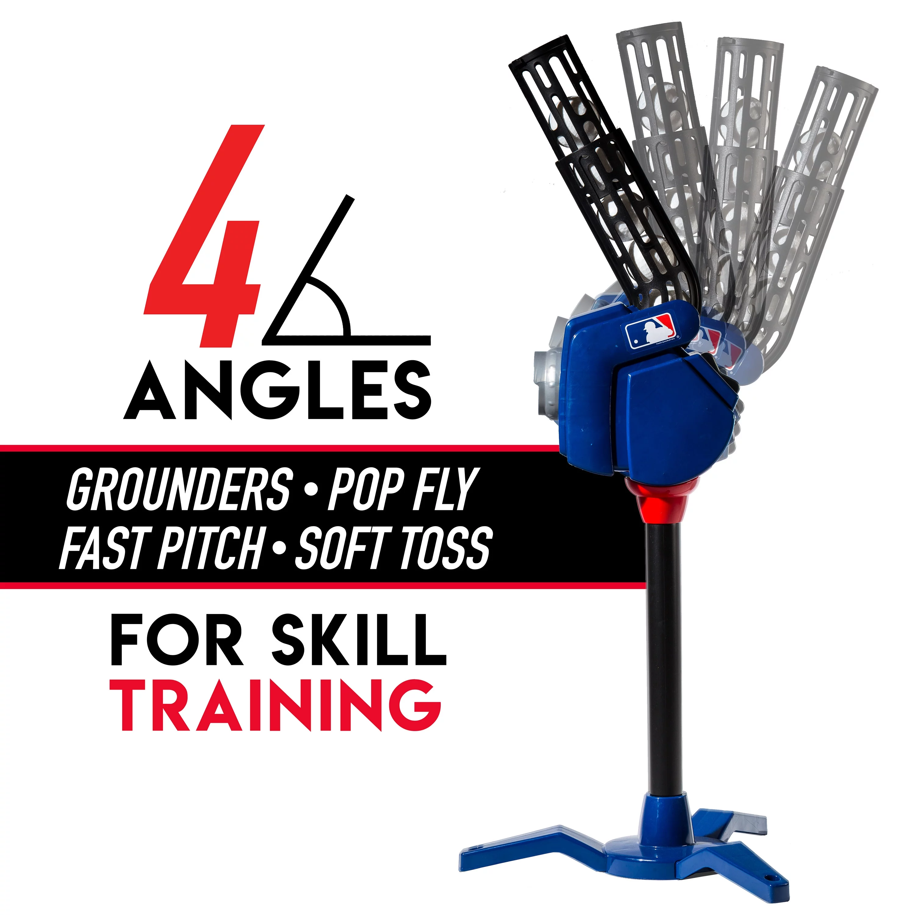 Franklin Sports Kids Baseball Pitching Machine – MLB 4-in-1 – Blue/Black/Red