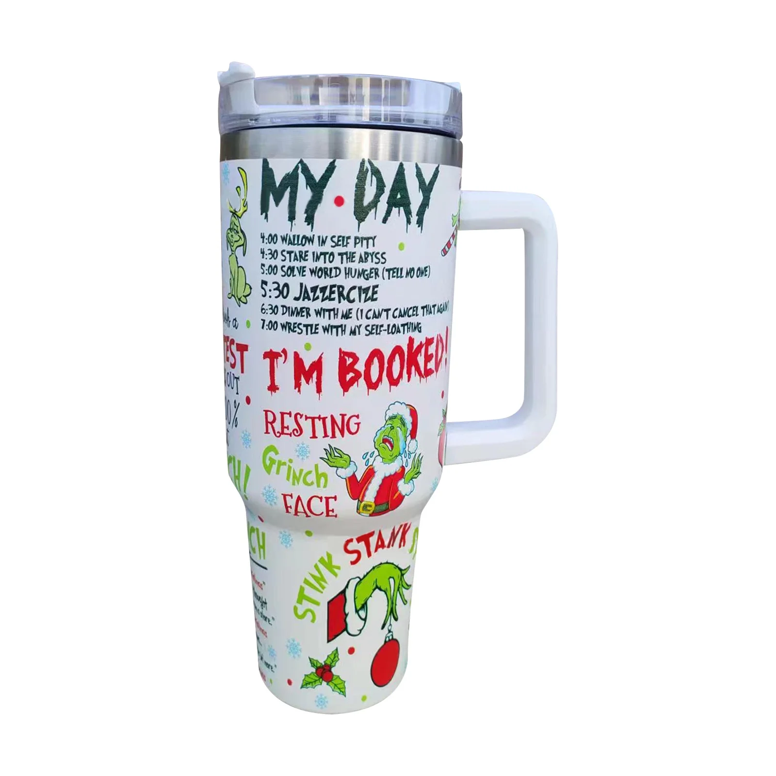 40 oz Tumbler with Handle and Lid, Grinch Tumbler, Grinch Tumbler Cup, Insulated Tumblers, Stainless Steel Tumblers Cup with Grinch Pattern, Grinch Cup Best Christmas Gift for Family,Lover,Friend