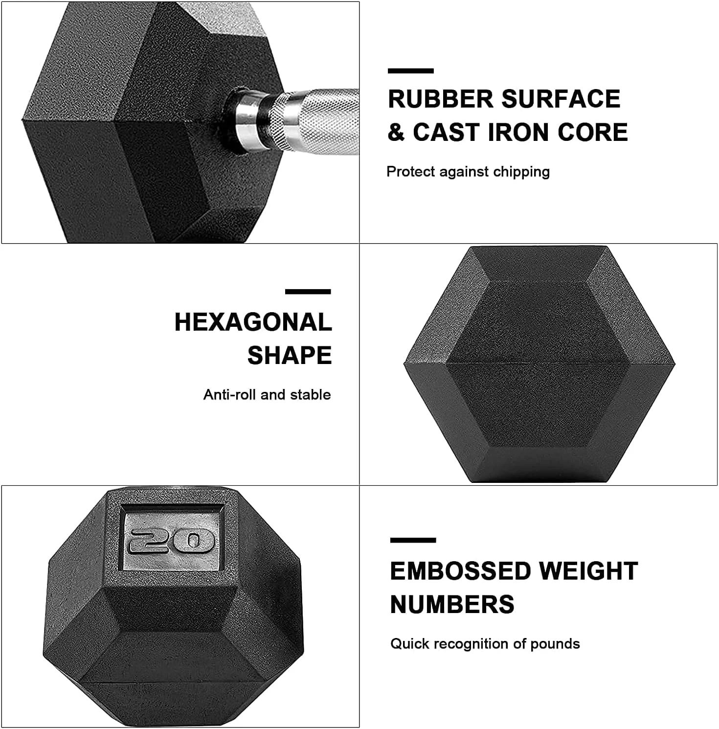 Pirecart Dumbbells Rubber Coated Cast Iron Hex Black Dumbbell Free Weights Dumbbell Set, 65lbs pair