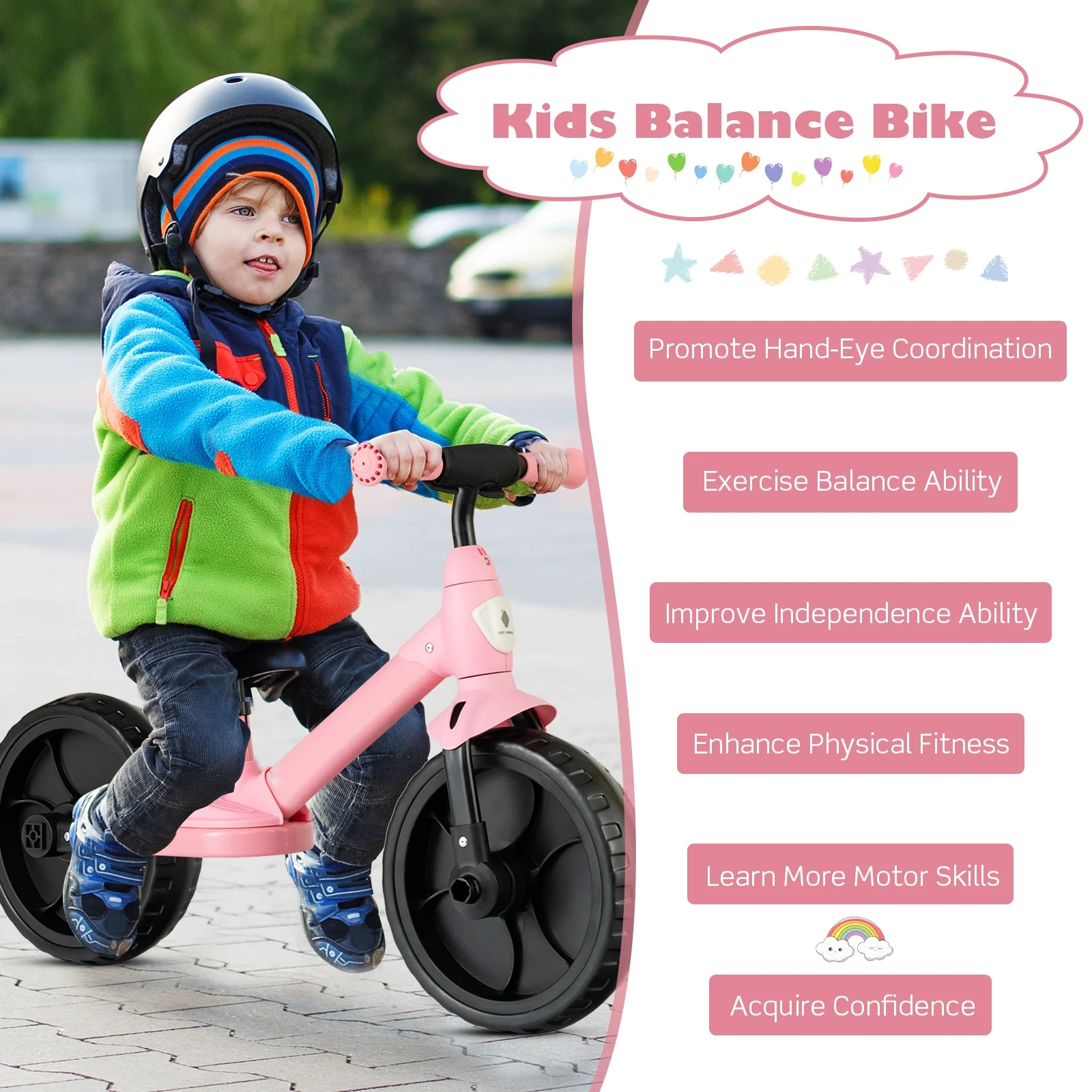 Infans 4-in-1 Kids Training Bike Toddler Tricycle w/ Training Wheels & Pedals Pink