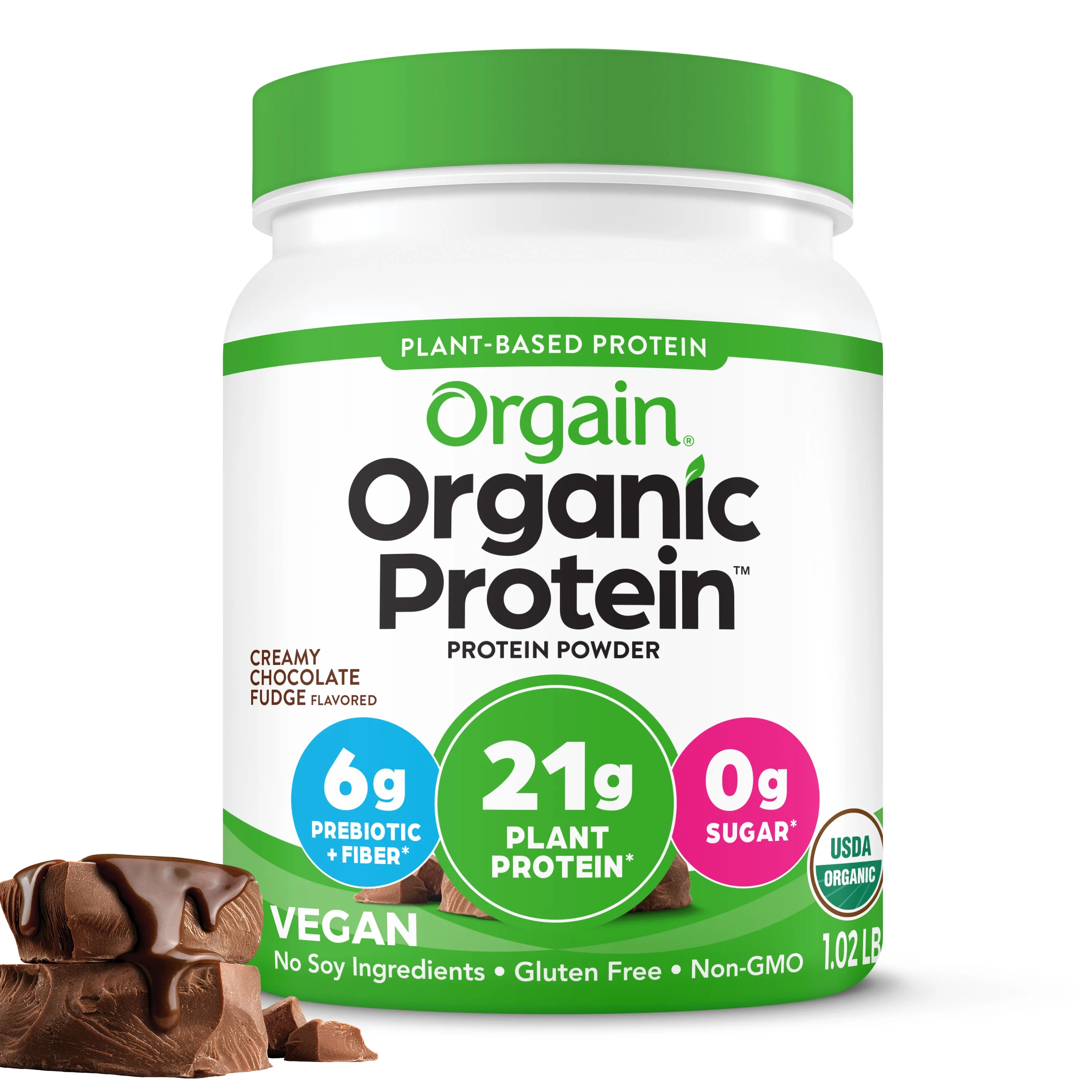 Orgain Organic Vegan 21g Protein Powder, Plant Based, Creamy Chocolate Fudge 1.02lb