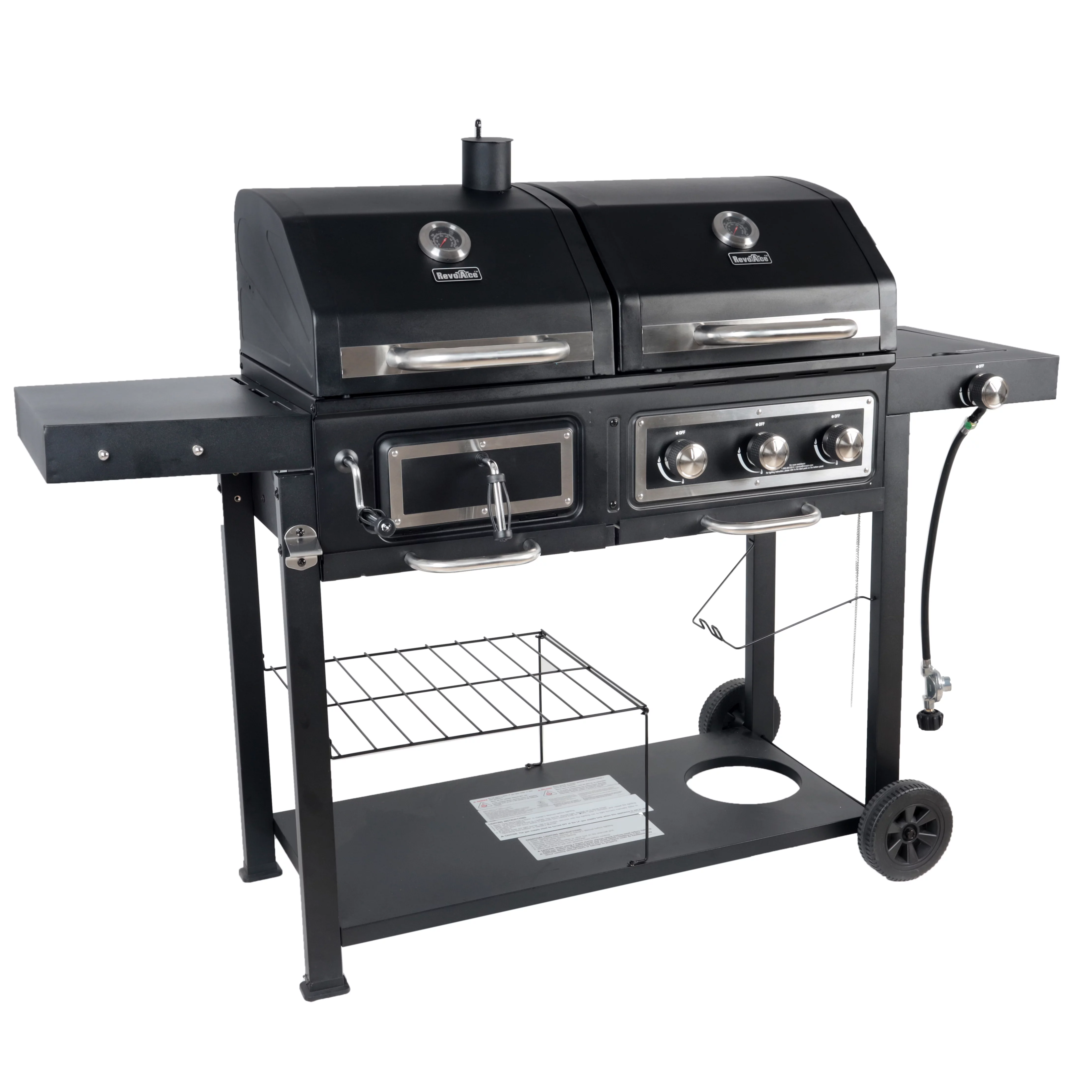 RevoAce Dual Fuel Gas & Charcoal Combo Grill, Black with Stainless