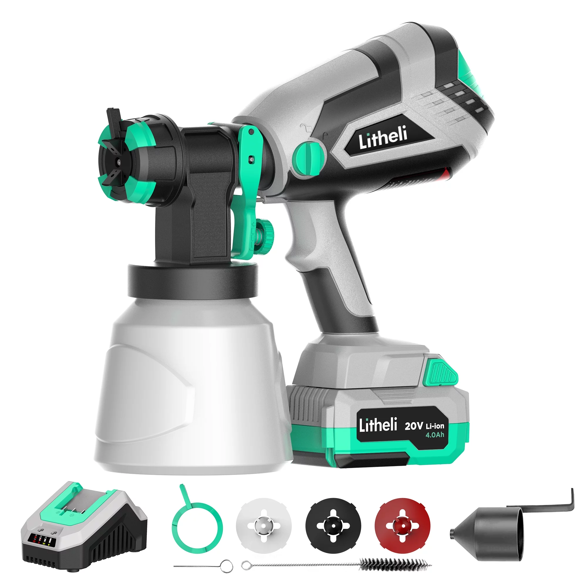 Litheli 20V Cordless Paint Sprayer Gun, HVLP Paint Sprayers Battery Powered Paint Gun with 4.0 Ah Battery & Charger