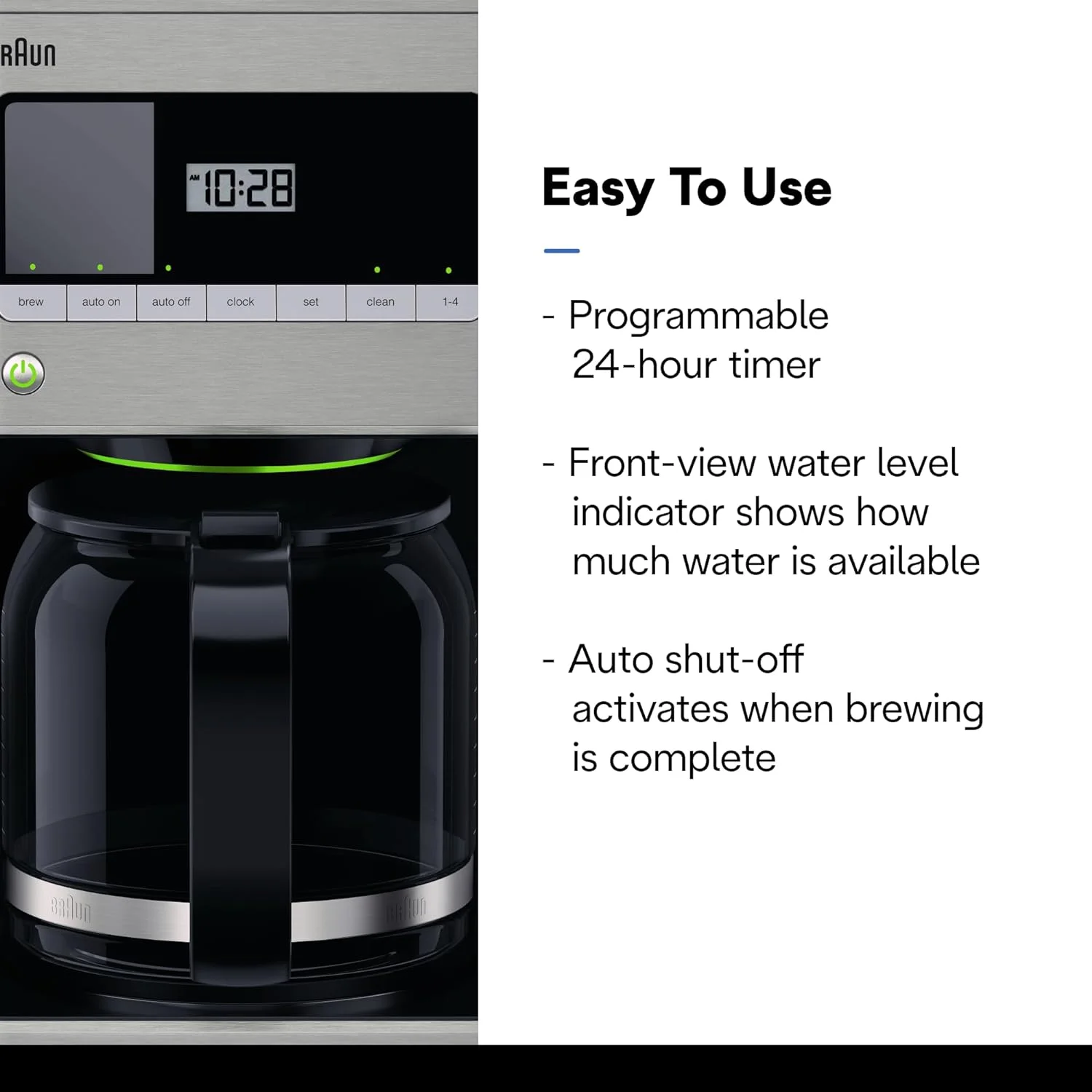 YONG 12-Cup Drip Coffee Maker, Stainless Steel – PureFlavor & Fast Brew System – Three Brew Modes – 24-Hour Programmable Timer – Dishwasher Safe