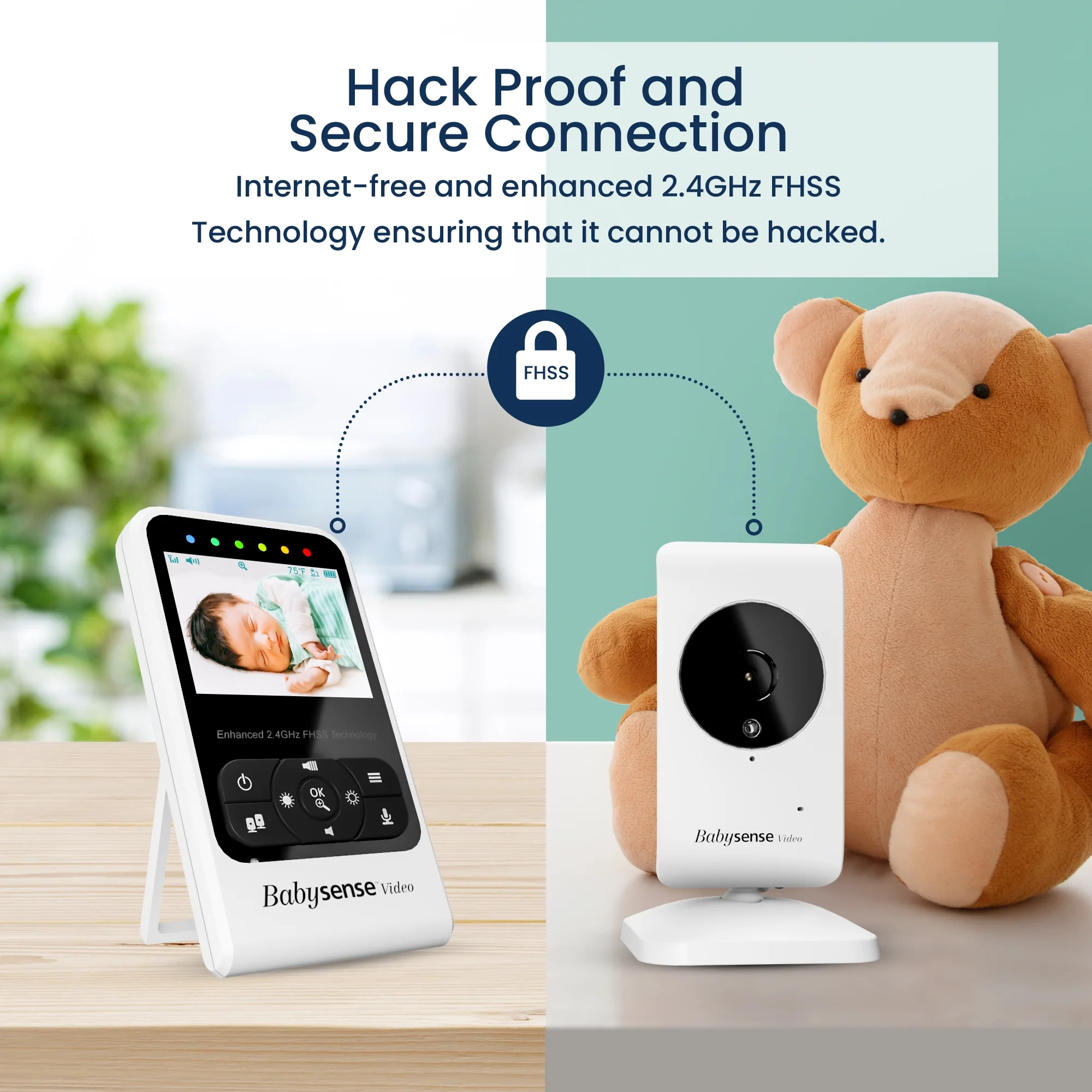 Babysense Video Baby Monitor with Two Cameras, Room Temperature, Night Vision & Built-In Night Light, Two Way Talk, Lullabies, White Noise, Model V24R-2CAM