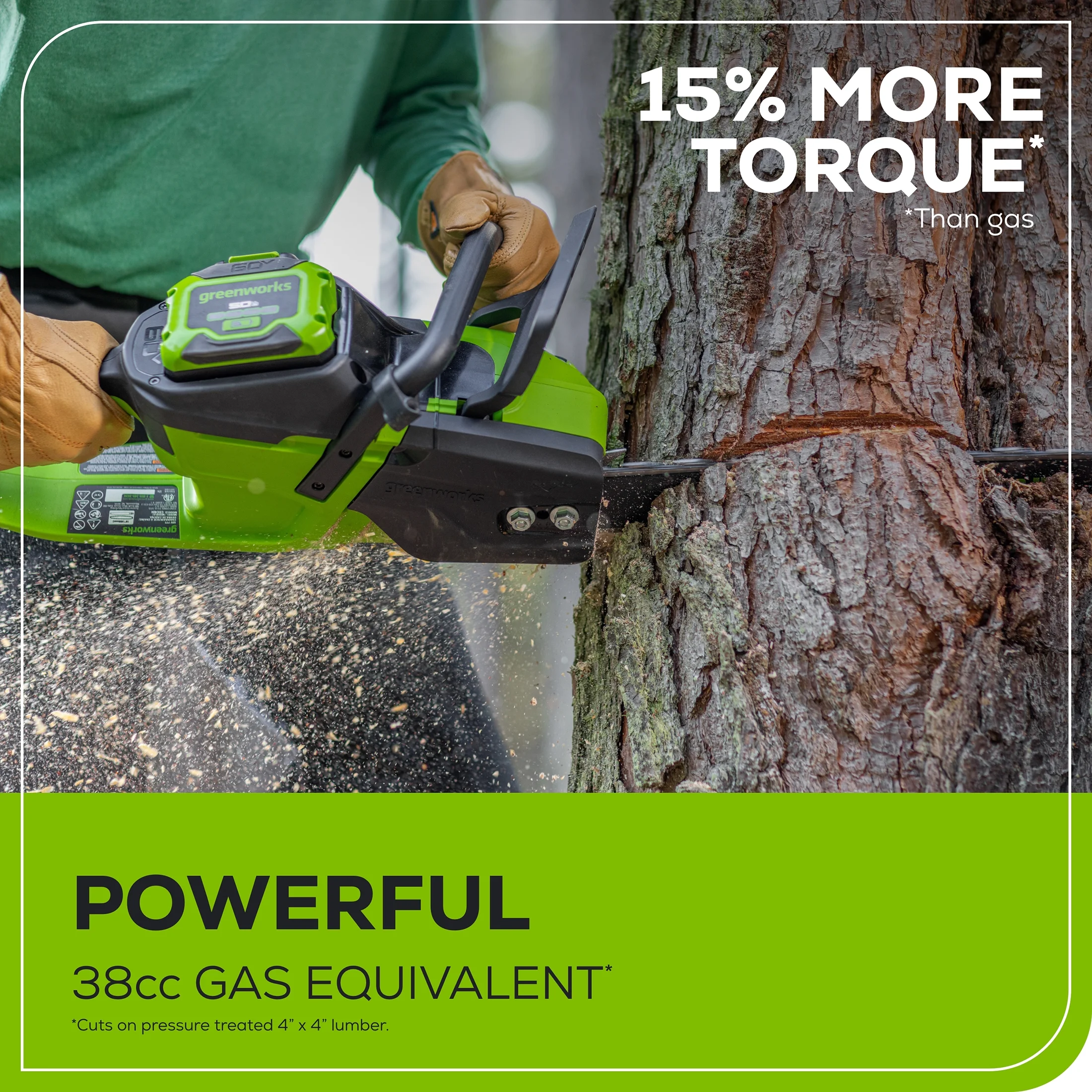 Greenworks 60V 16″ 1.5kW Brushless Chainsaw with 2.5 Ah Battery & 3 Amp Charger 2028602