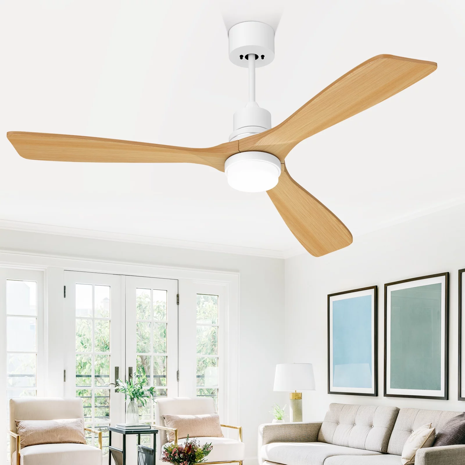 XAUJIX 52” Ceiling Fan with Light and Remote Control, Flush Mount Ceiling Fan 6-Speed Reversible Airflow 3 Wood Fan Blades, Walnut