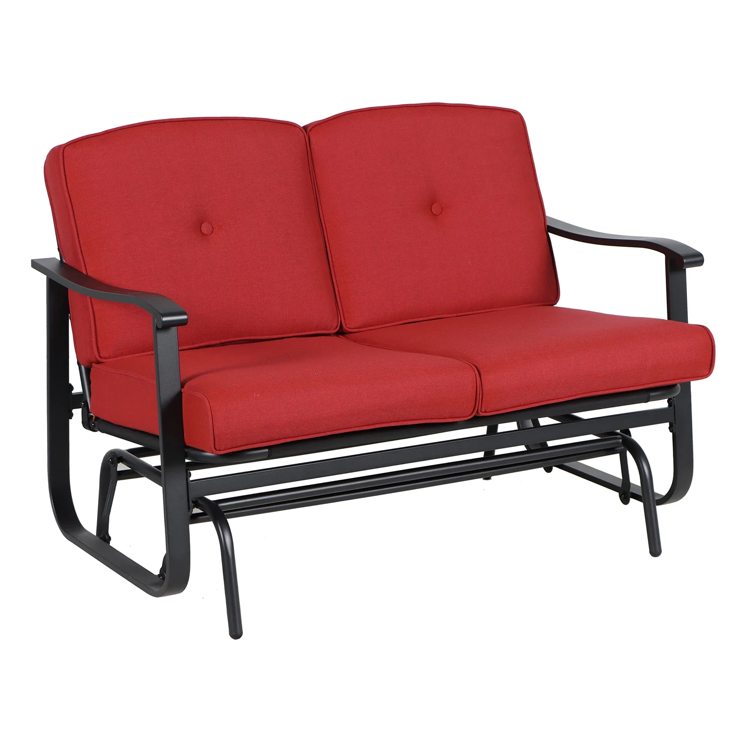 Mainstays Belden Park Cushion Steel Outdoor Glider Bench – Red/Black