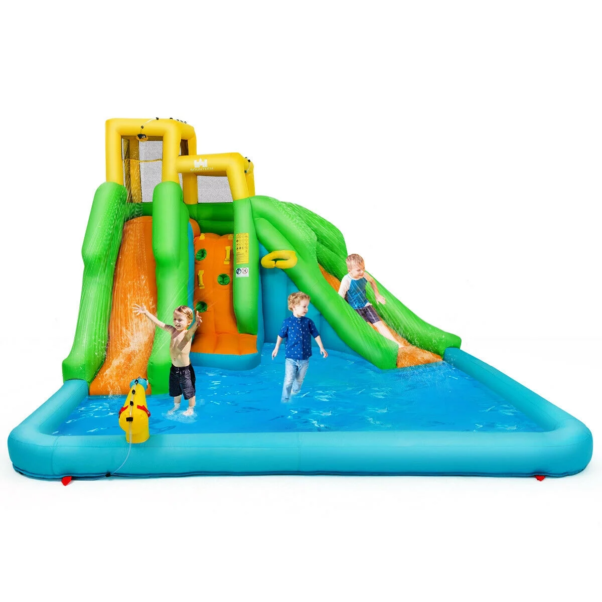 Gymax Kids Inflatable Water Park Bounce House 2 Slide w/Climbing Wall