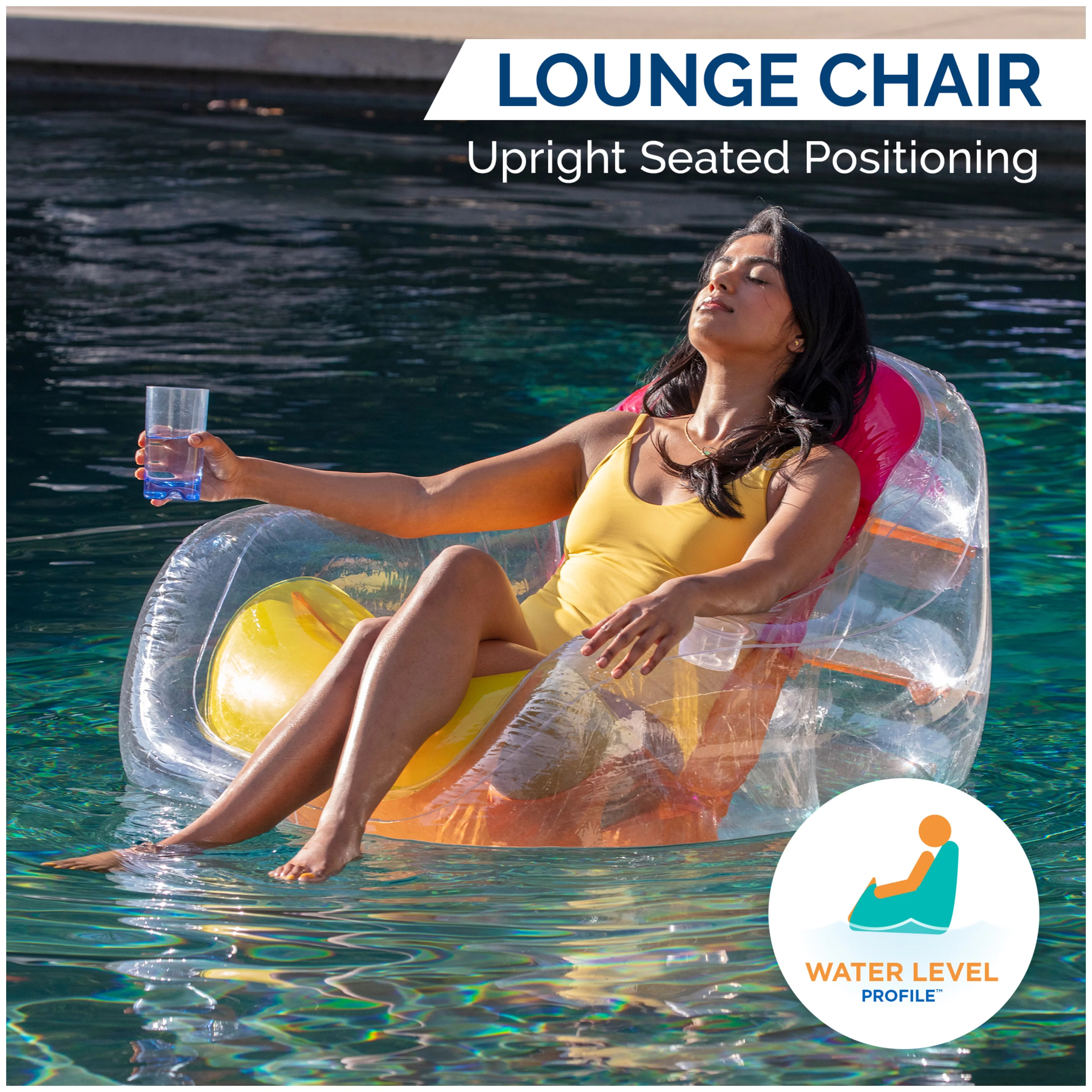 Swimways Dry Float Socializer Pool Float, Translucent Inflatable Recliner Chair for Adults with Fast Inflation, Cup Holder & Back Rest