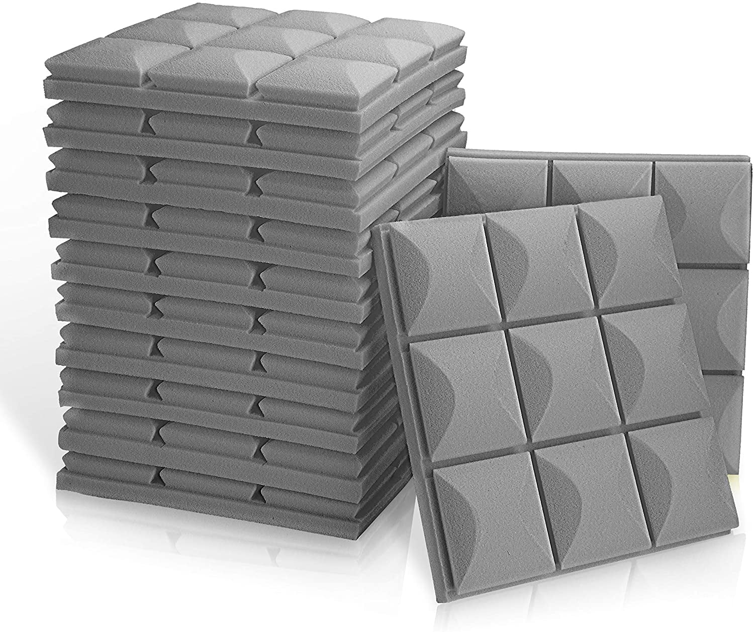 Fstop Labs Acoustic Foam Panels, 12 Pack 12″ x 12″ x 12″ Mushroom Studio Wedge Tiles, Sound Proof Foam Panels for Wall, Gray