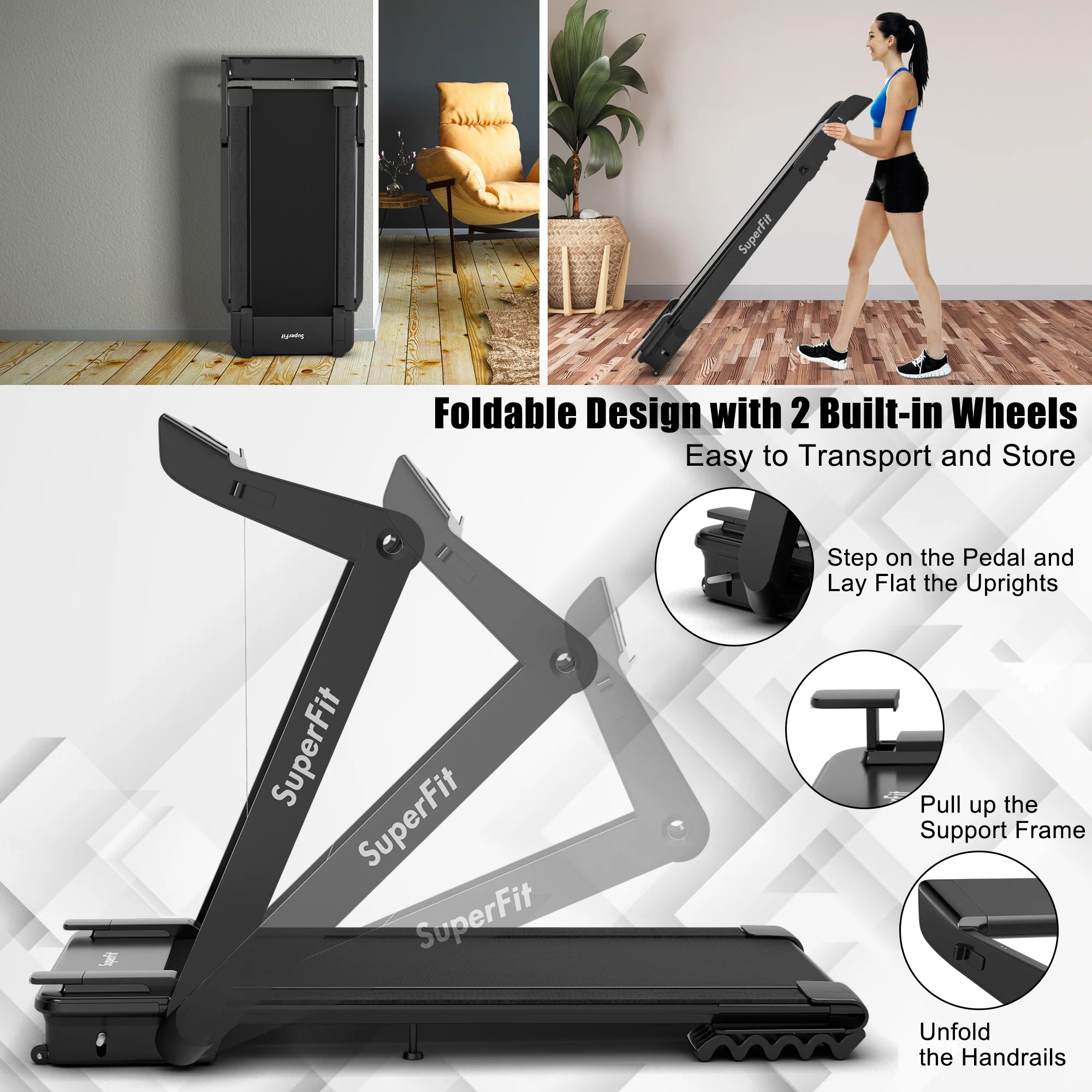 Gymax 4 HP Folding Treadmill Electric Walking Running Machine w/ Fatigue Button