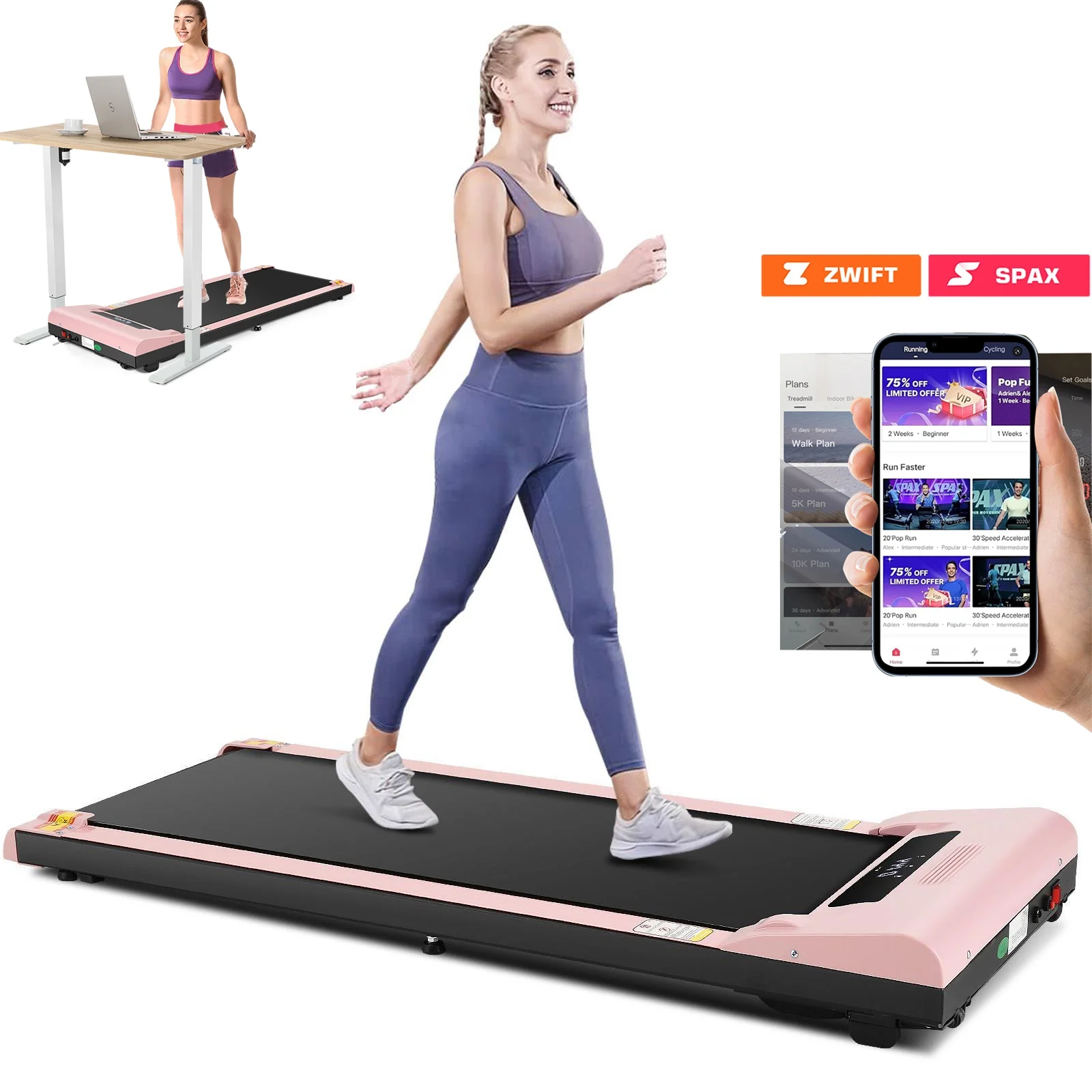 Adnoom Walking Pad Treadmill Under Desk Treadmills for Home,Smart App Remote Control 2.5HP Electric Jogging Running Machine with LED Display