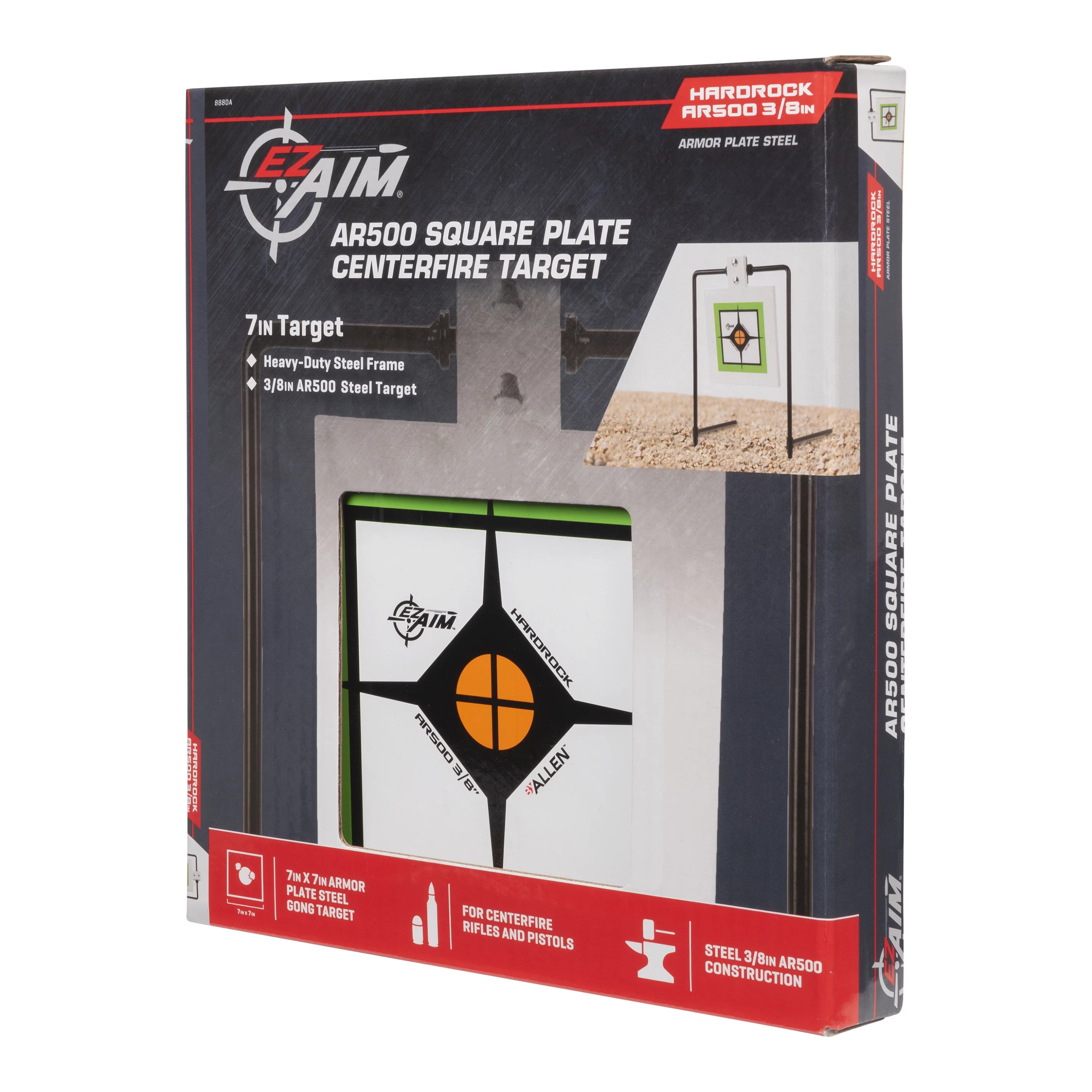 Hardrock Ar500 7″ Square Shooting Practice Shooting Target Steel Plate with Stand, Model 8880A