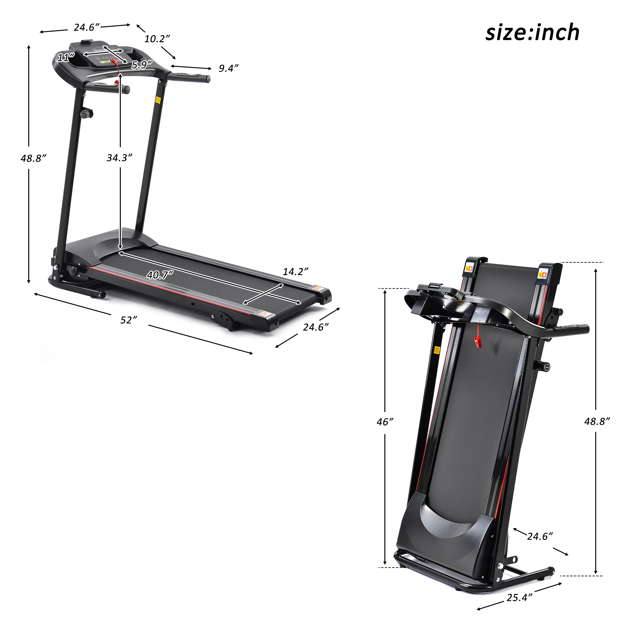 UWR-Nite Treadmill Folding Treadmill for Home Electric Treadmill Workout Running Machine 3-Level Manual Incline Treadmill with LCD Monitor for Home & Office & Gym