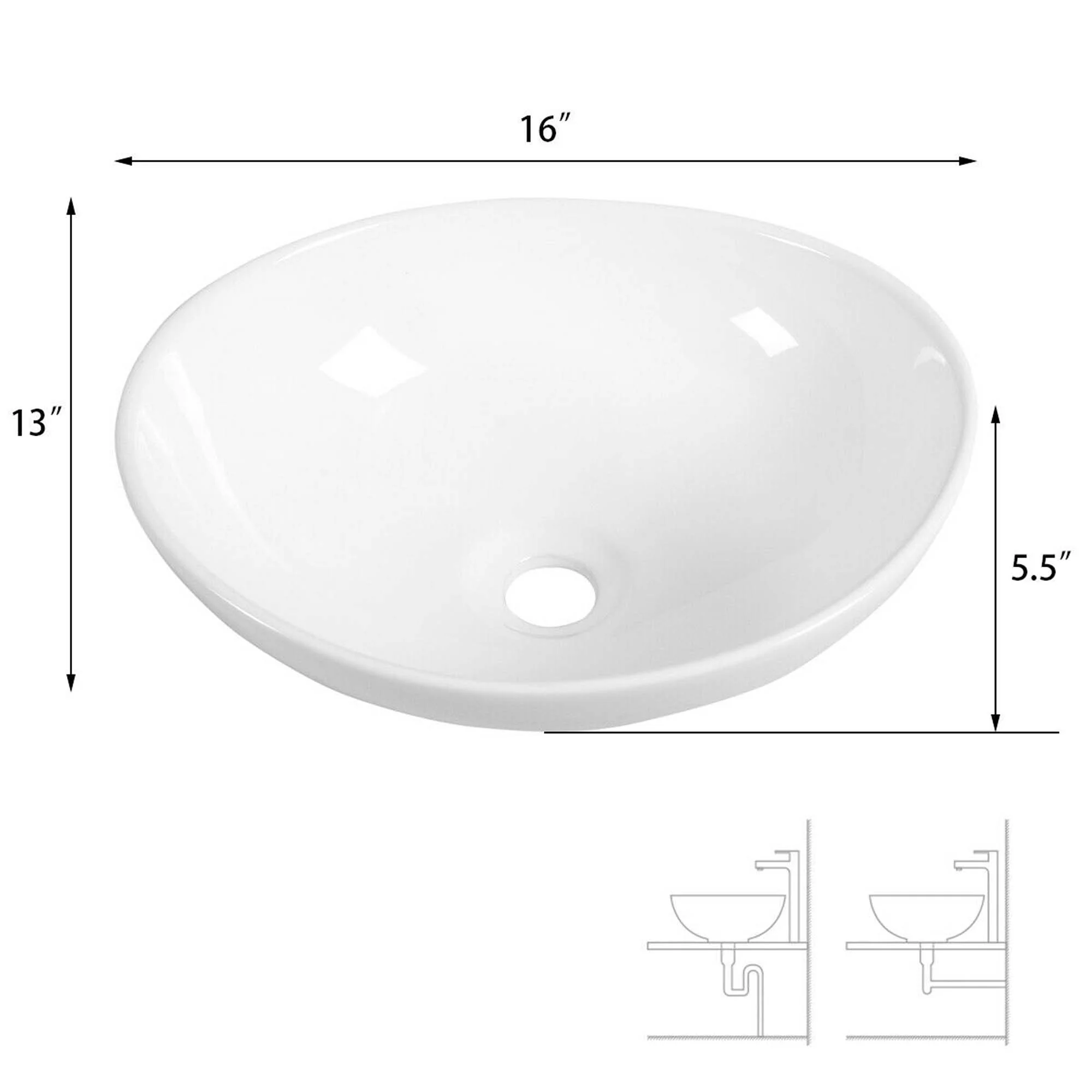 Costway Oval Bathroom Basin Ceramic Vessel Sink Bowl Vanity Porcelain w/ Pop Up Drain