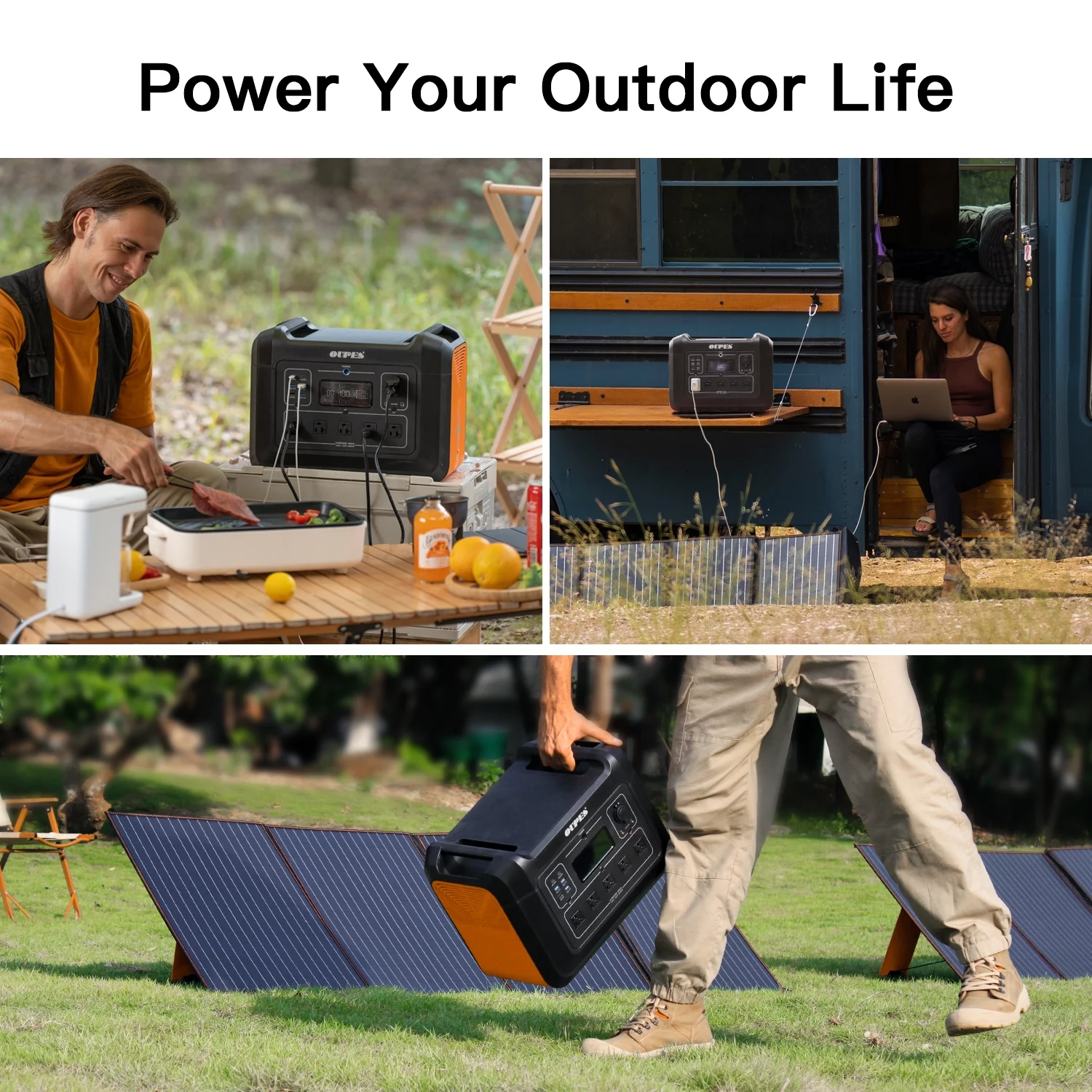 OUPES 2400W Solar Generator with 4*240W Panels Included, 2232Wh Portable Power Station with 5x 2400W AC Outlets for Outdoors Camping RV High-Power Appliances Emergency