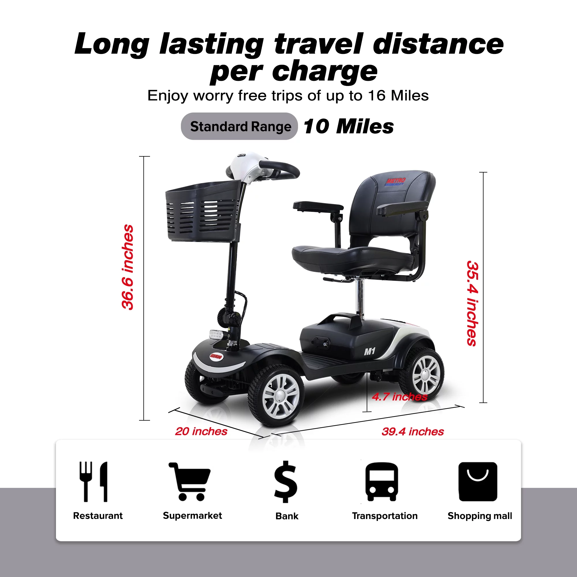 Mobility Scooter Delivers 4 Wheel with Head Light- Max Speed 5 Mph, Max Load 265lbs,Adults Electric Medical Scooter, Lightweight and Compact for Travel(Silver Whit Head Light)