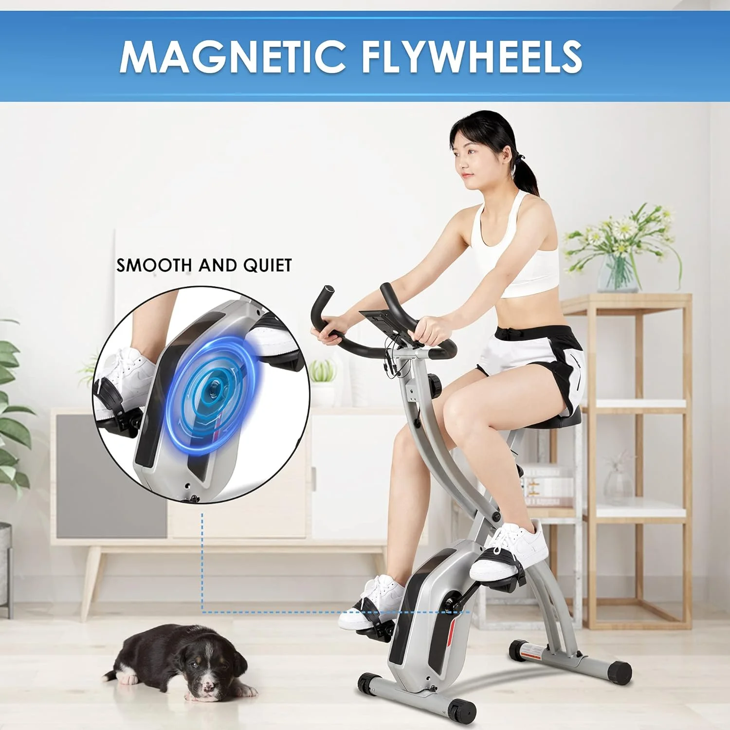 Exercise Bike Folding Stationary Bike Recumbent Exercise Bike Machine Home with LCD Monitor Phone Holder Portable