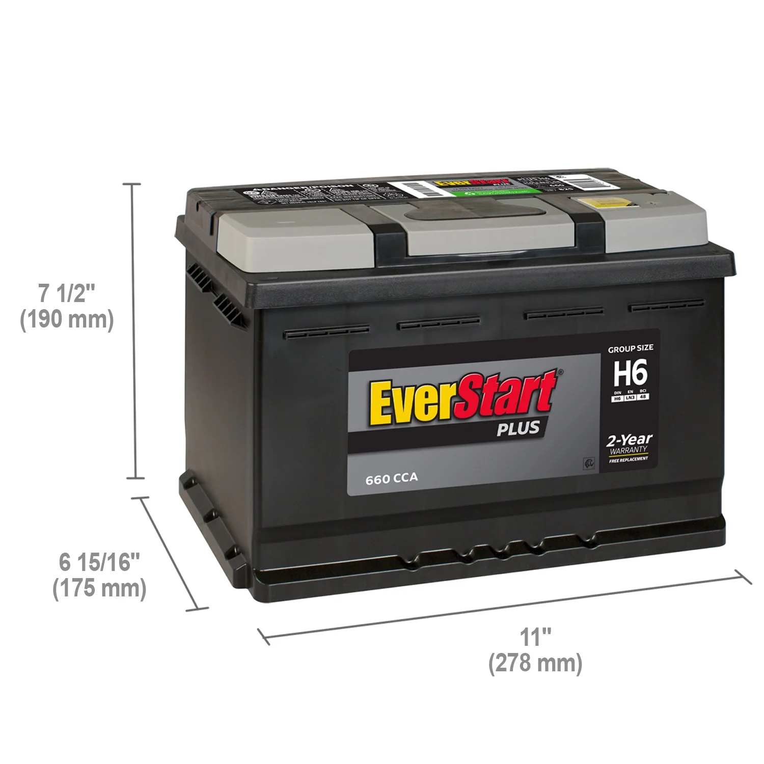 EverStart Plus Lead Acid Automotive Battery, Group Size H6 / LN3 / 48 12 Volt, 660 CCA