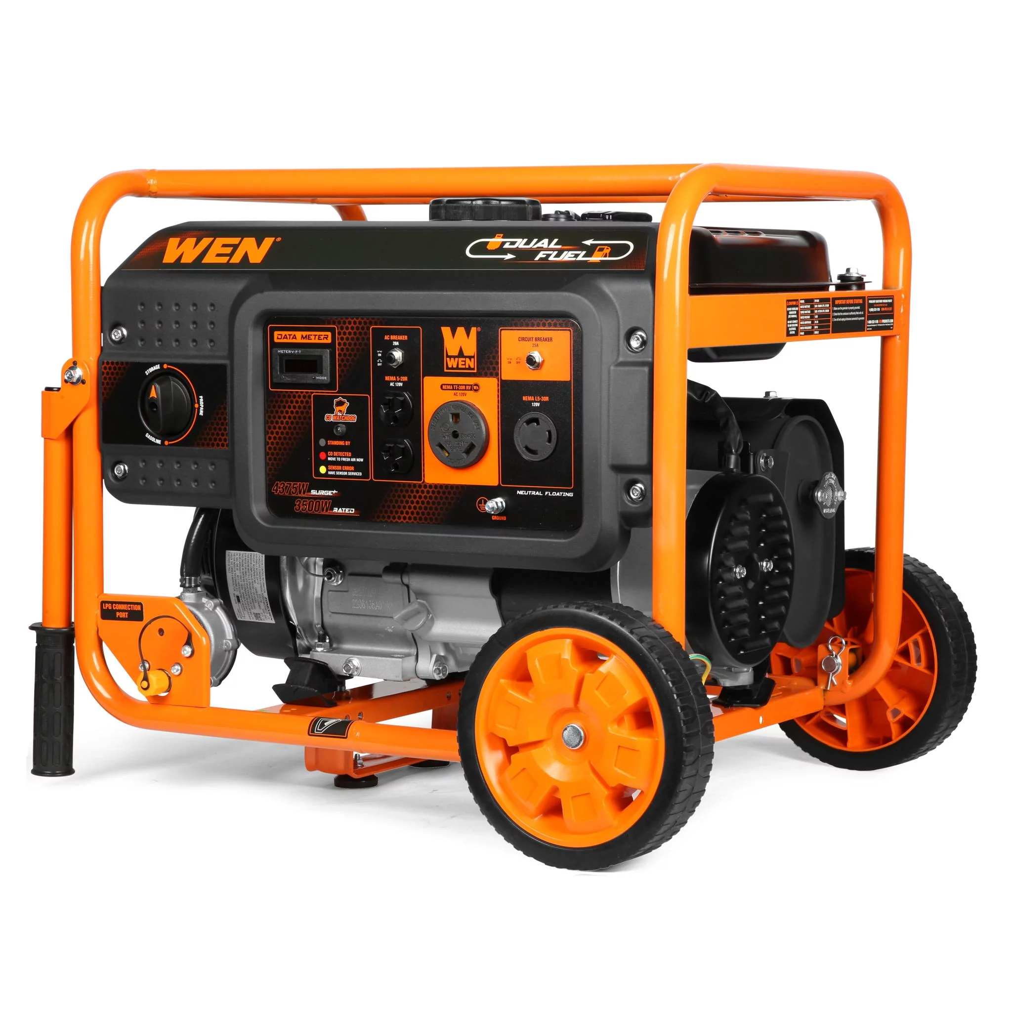 WEN 4375-Watt Dual Fuel Portable Generator with Wheel Kit and CO Shutdown Sensor