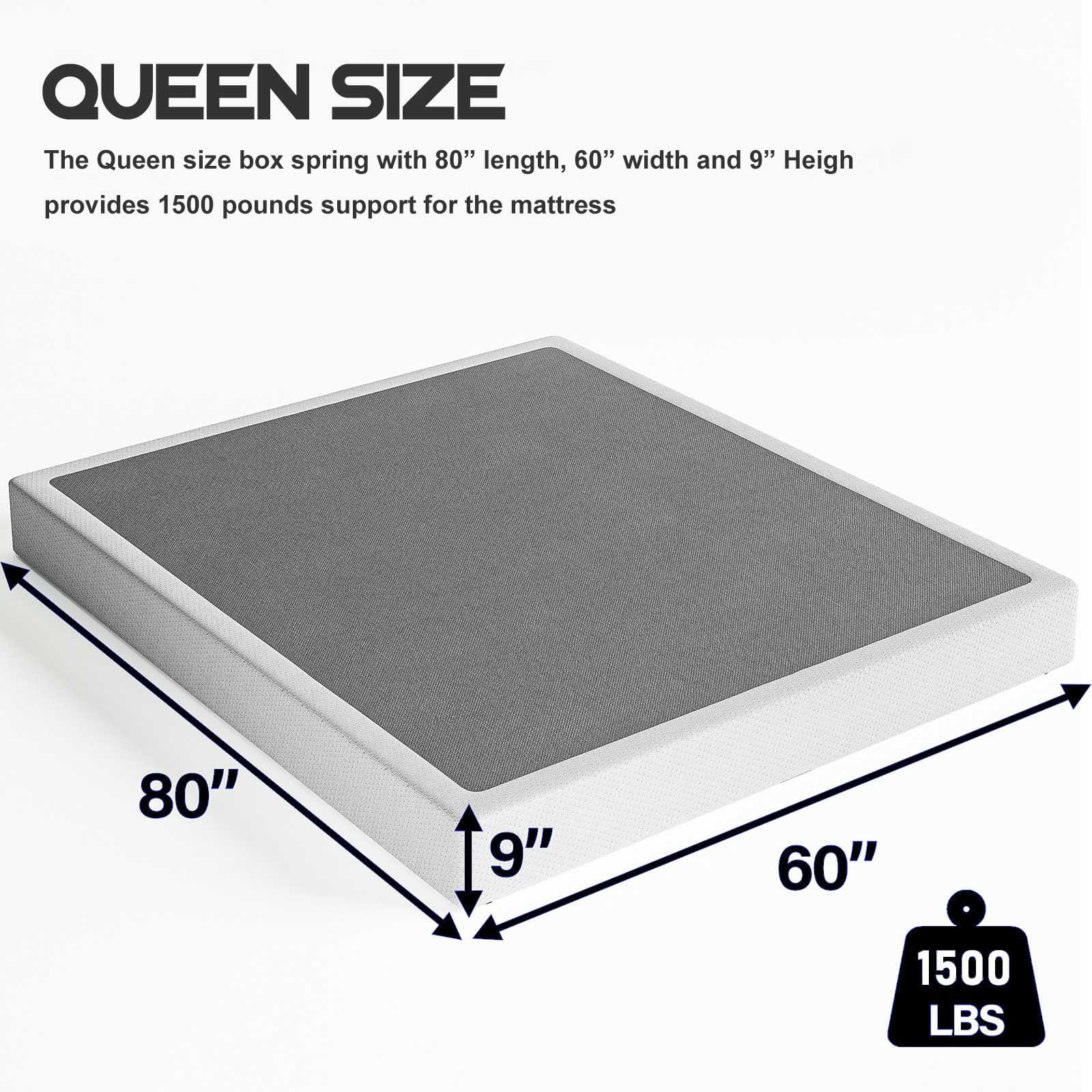 ULIESC 9 inch Queen Metal Box Spring, Sturdy Mattress Foundation, Fabric Cover Included, Easy Assembly