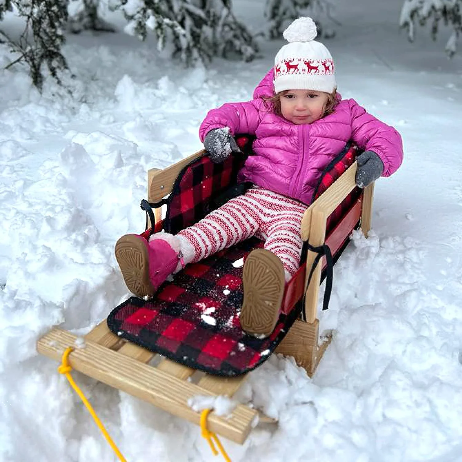 Snow Sleds for Kids ?C Wood Snow Sled with Cushion Seat and Pulling Rope ?C Snow Sled Premium Canadian Quality from Ash Hardwood ?C Sleigh Toboggan