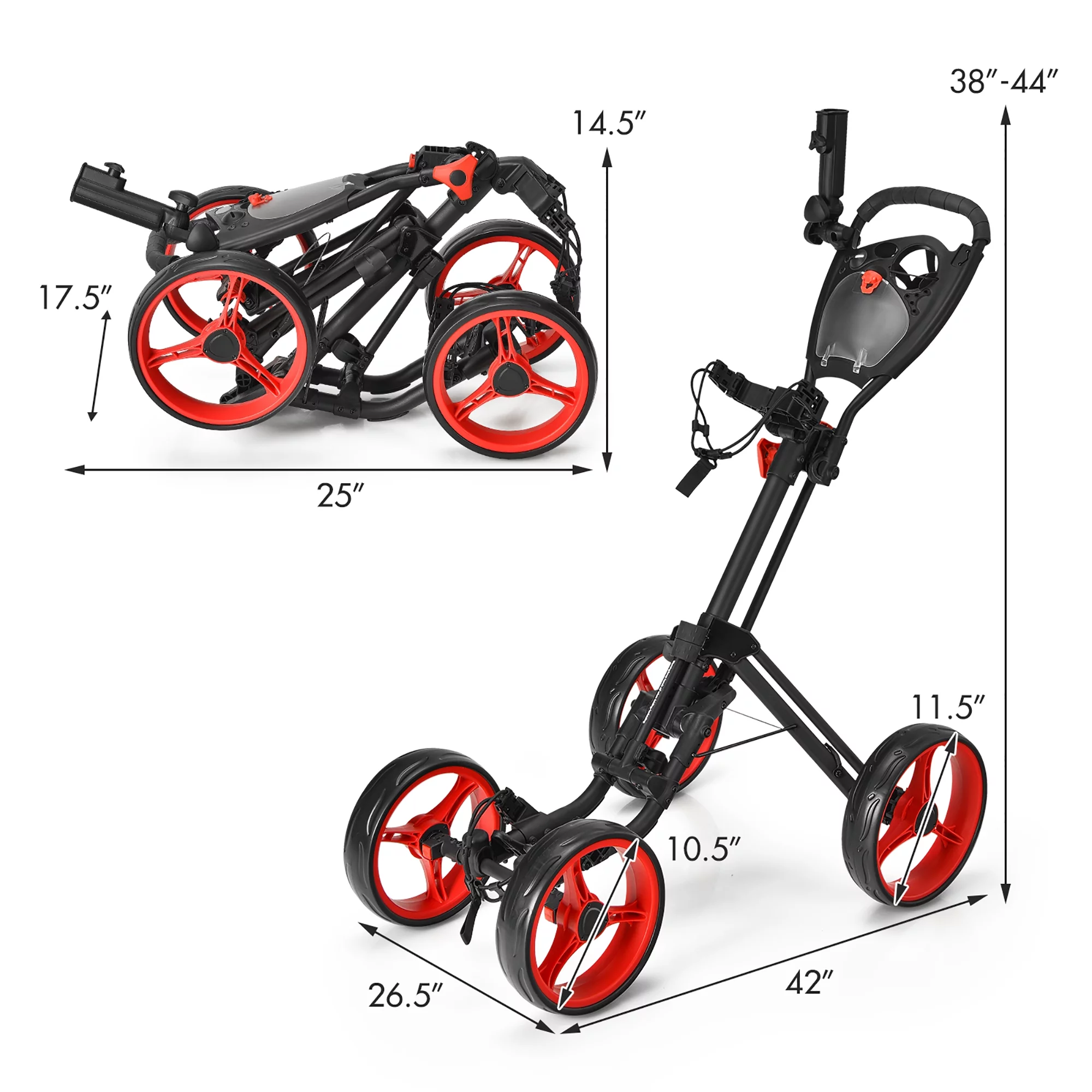 Goplus Folding 4 Wheels Golf Push Cart W/Brake Scoreboard Adjustable Handle Gray