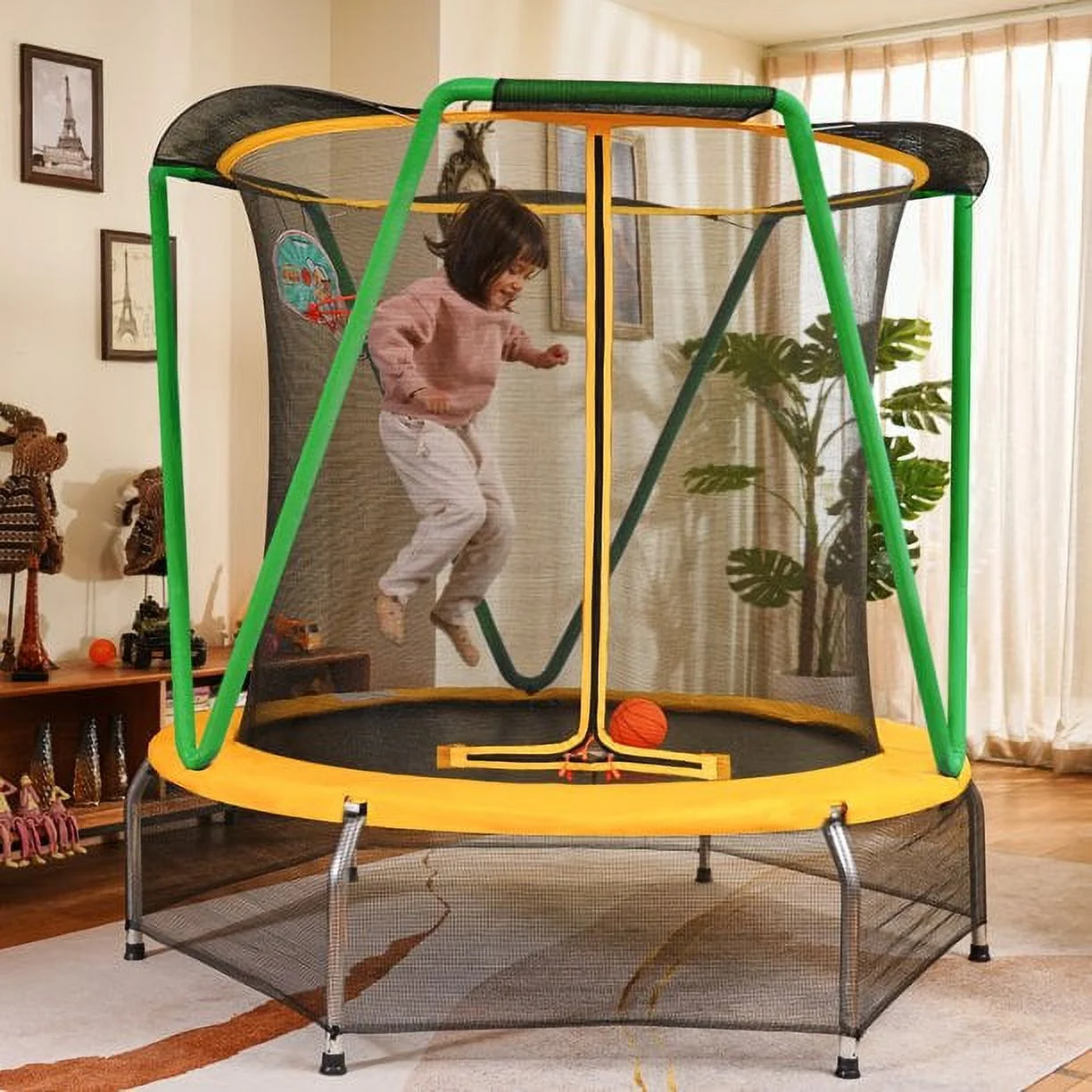 Zupapa Small Trampolines No-Gap Design with Basketball Hoop Mini Trampoline for Kids Children Baby Age 2-8,54inch,66inch