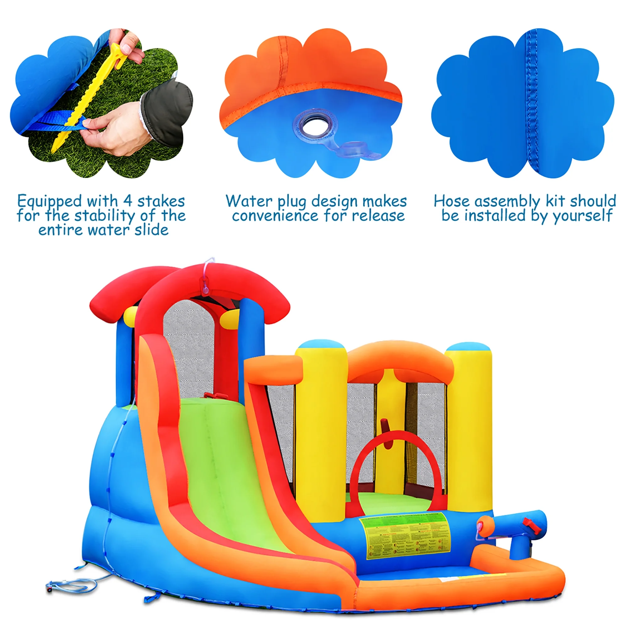 Costway Inflatable Bounce House Water Slide w/ Climbing Wall Splash Pool Water Cannon